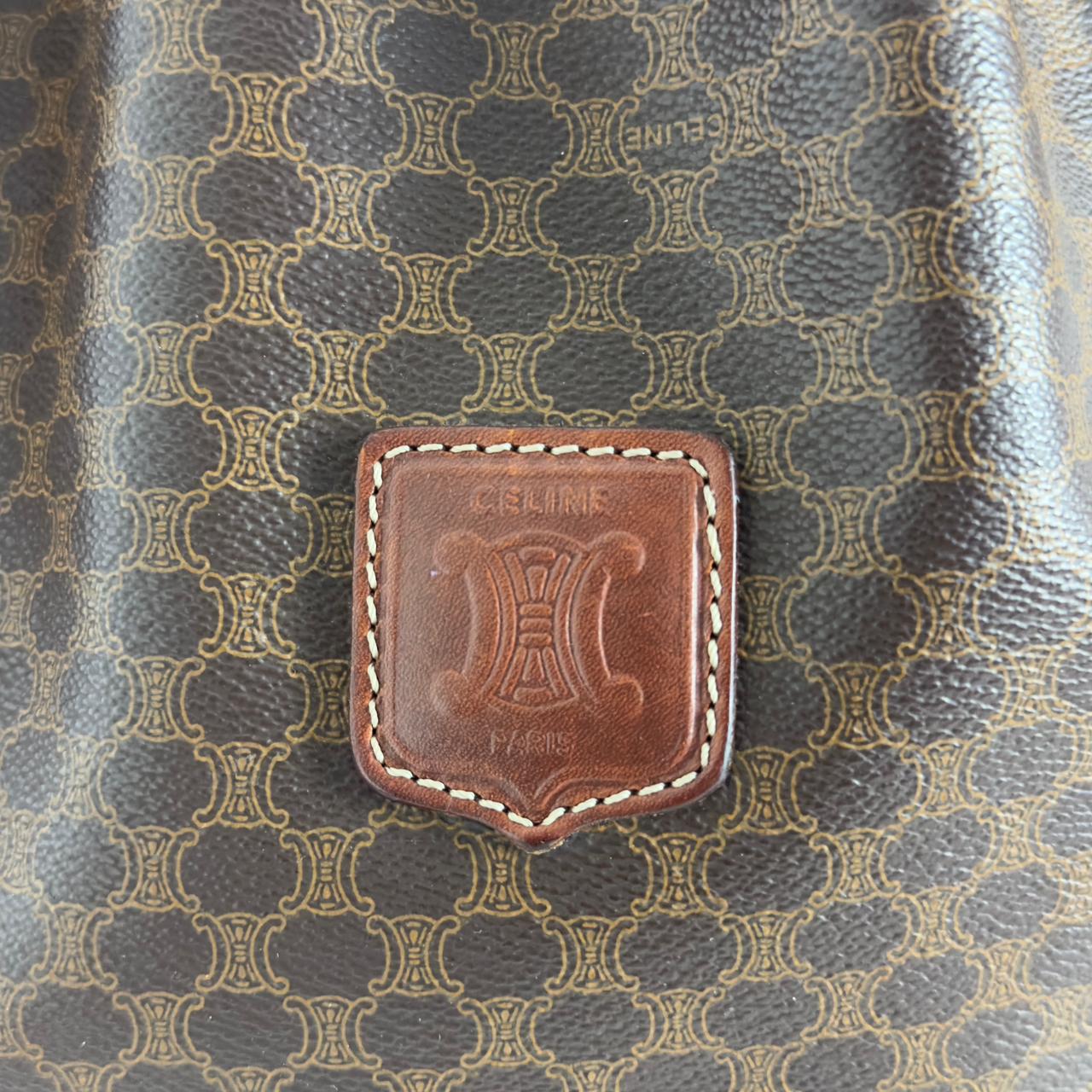 CELINE Bucket handbag in brown canvas and leather