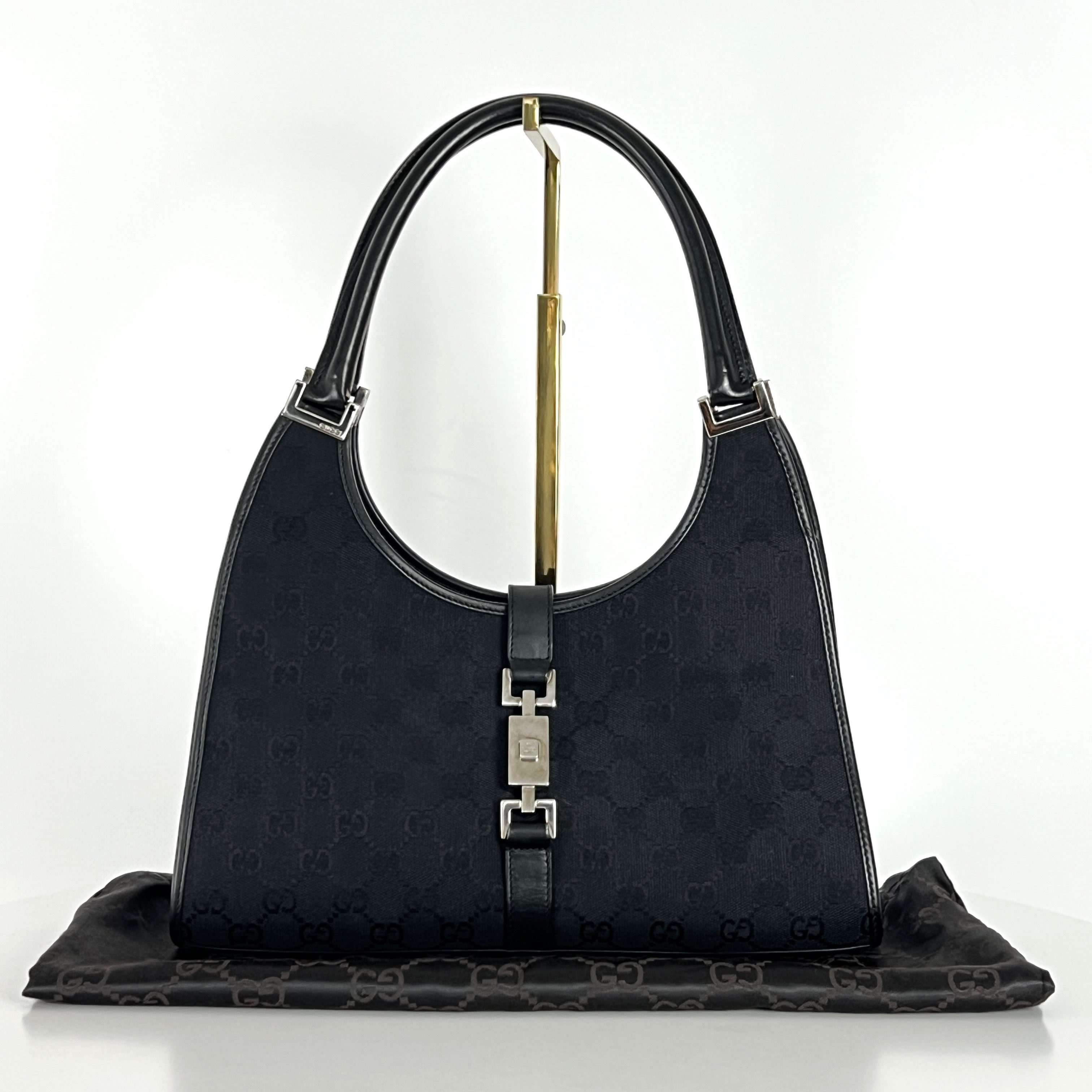 Sac à main GUCCI Jackie toile et cuir noir