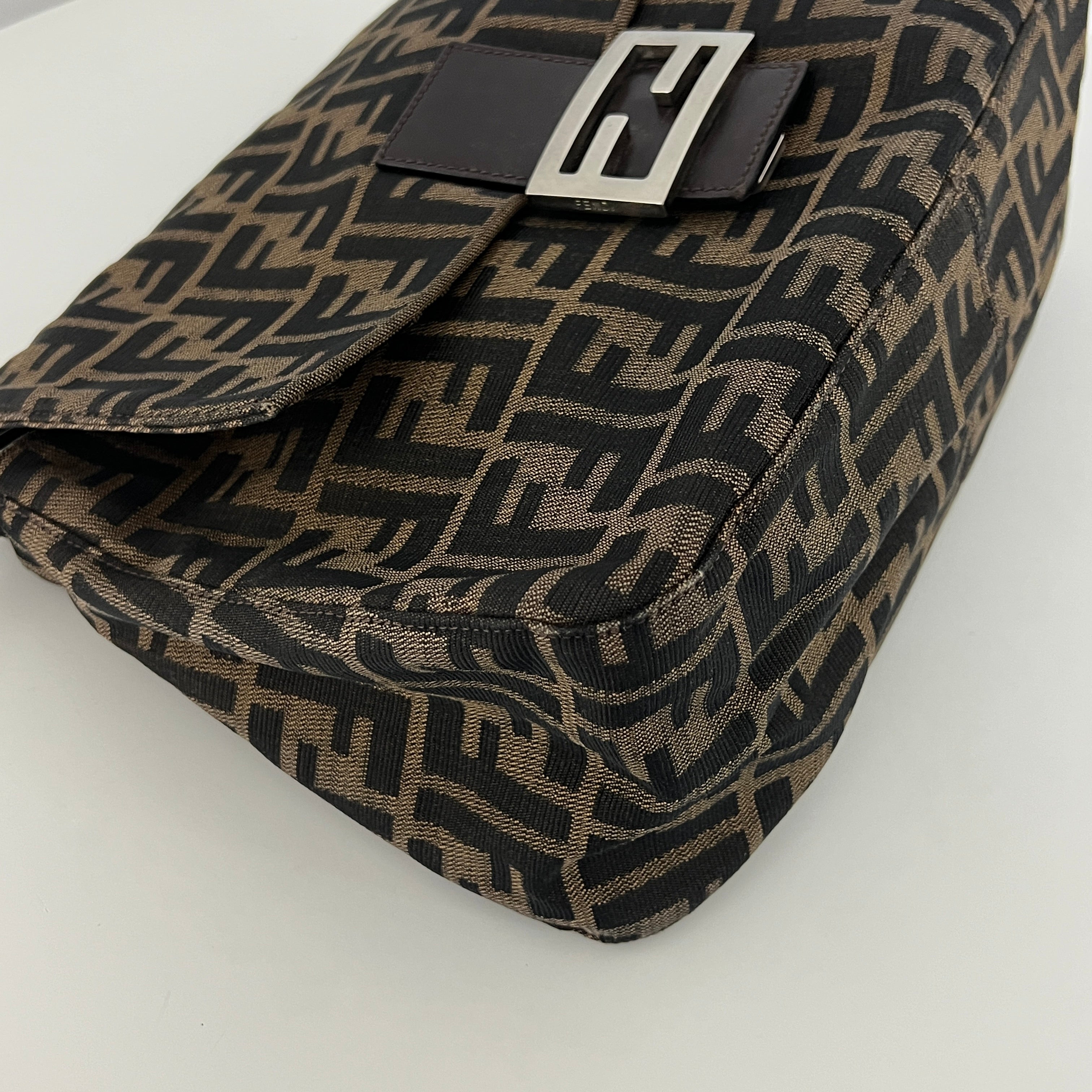 Sac à main FENDI Mamma toile et cuir marron