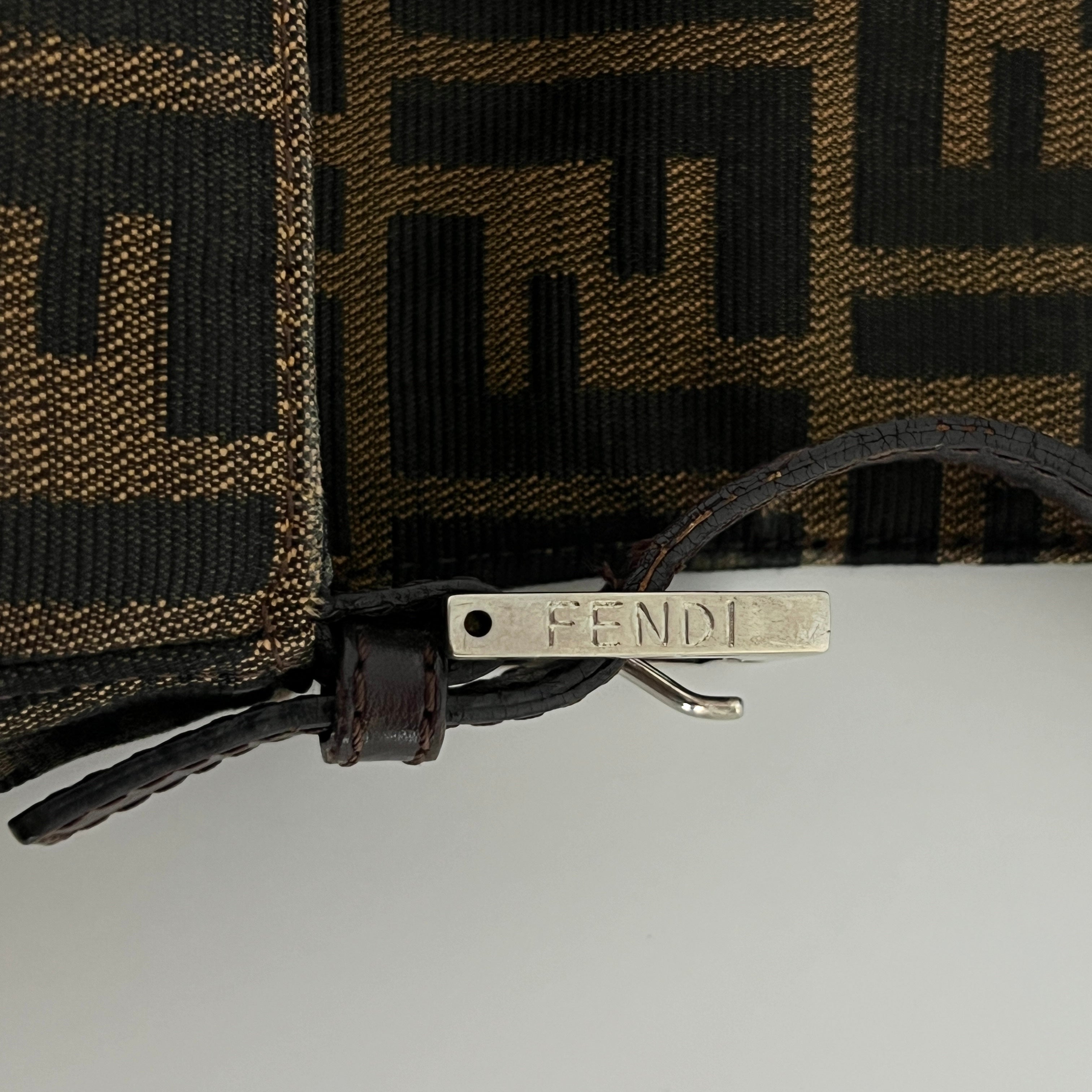 Sac à main FENDI Mamma toile et cuir marron