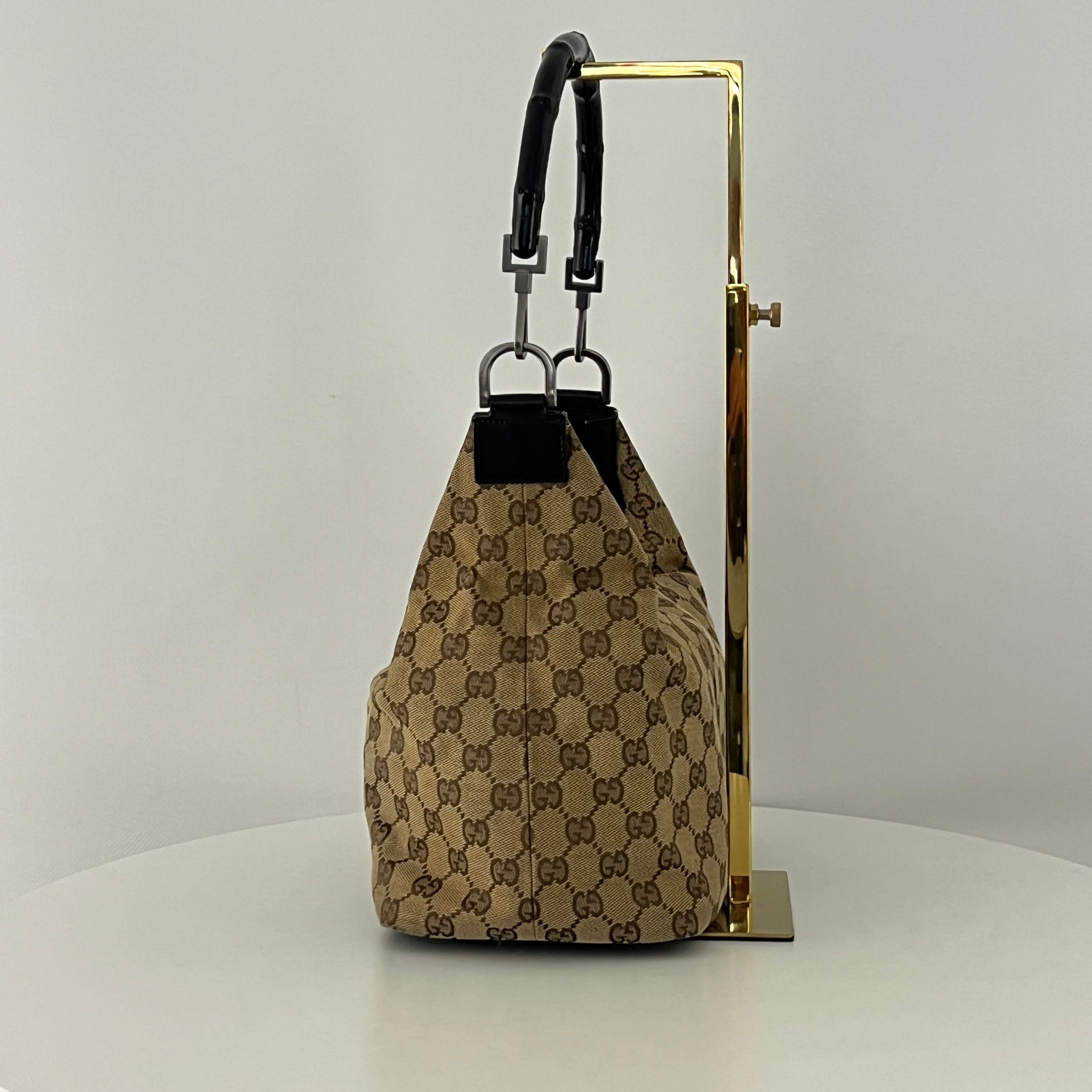 Sac à main GUCCI Hobo Bamboo toile et cuir marron