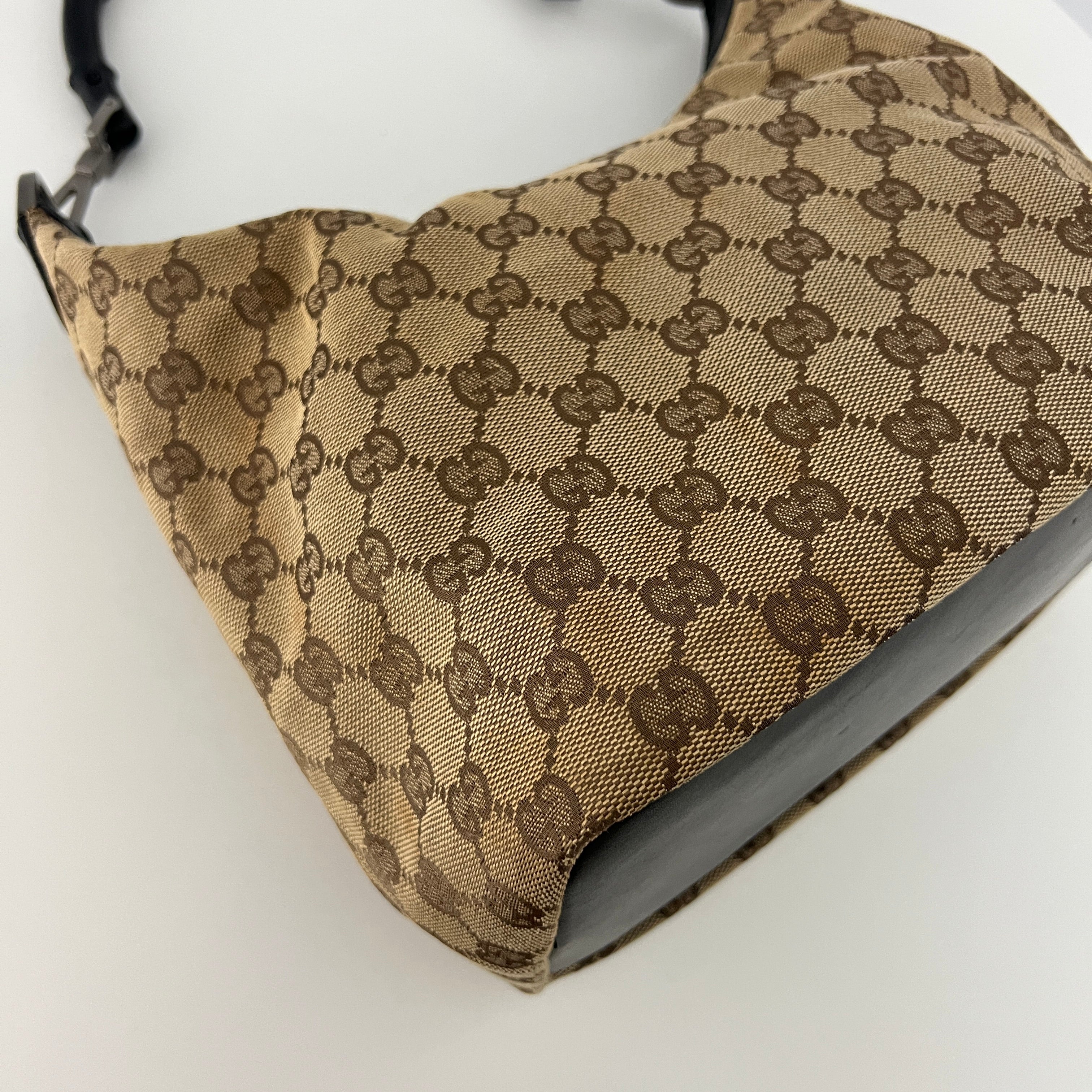 Sac à main GUCCI Hobo Bamboo toile et cuir marron