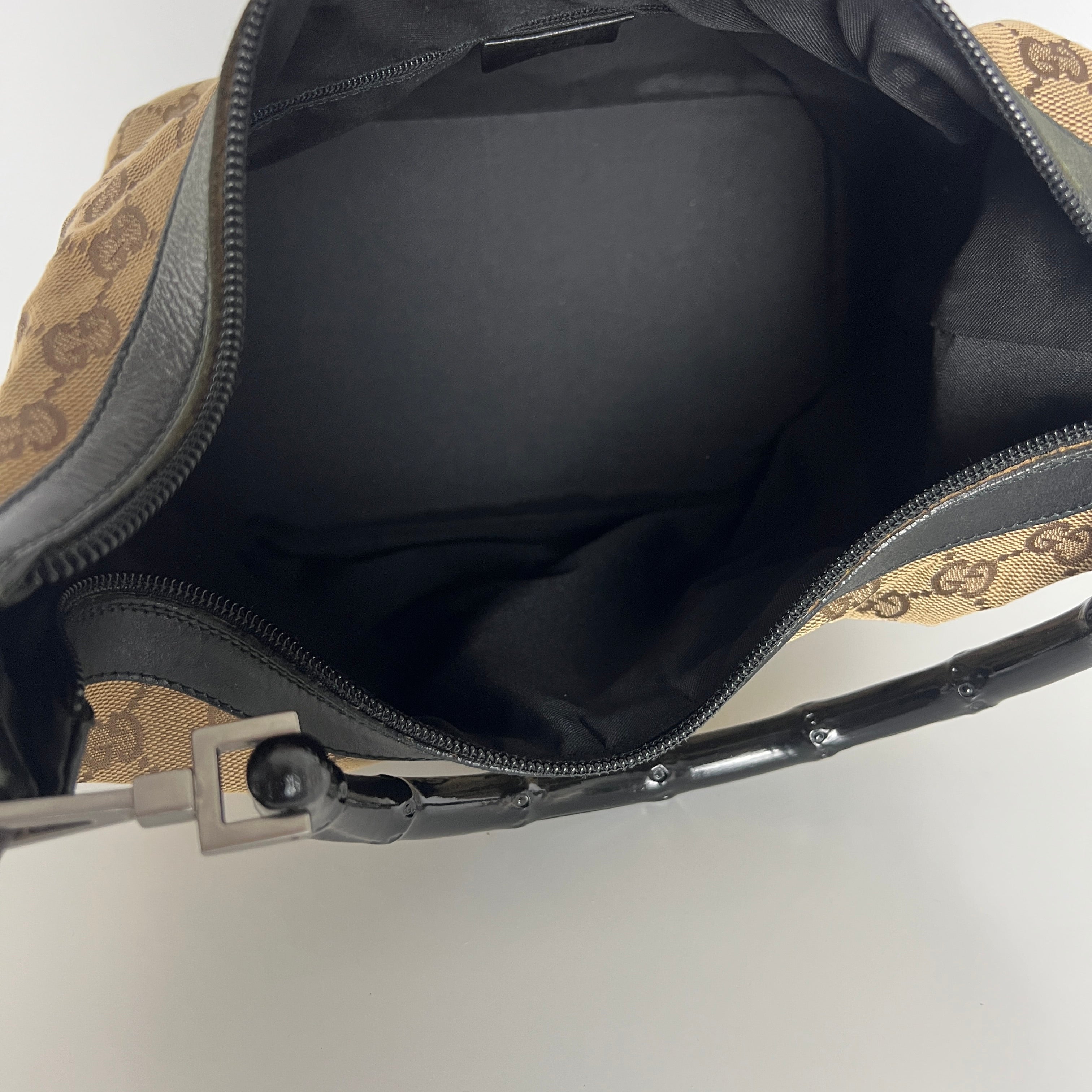 Sac à main GUCCI Hobo Bamboo toile et cuir marron