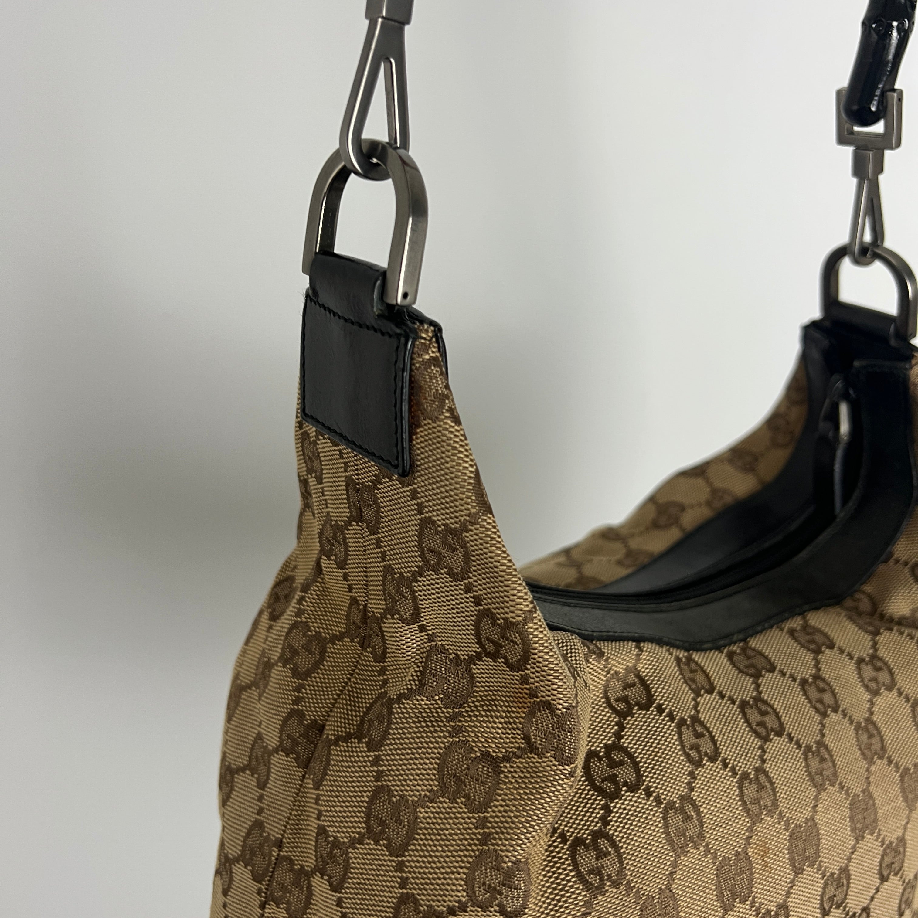 Sac à main GUCCI Hobo Bamboo toile et cuir marron
