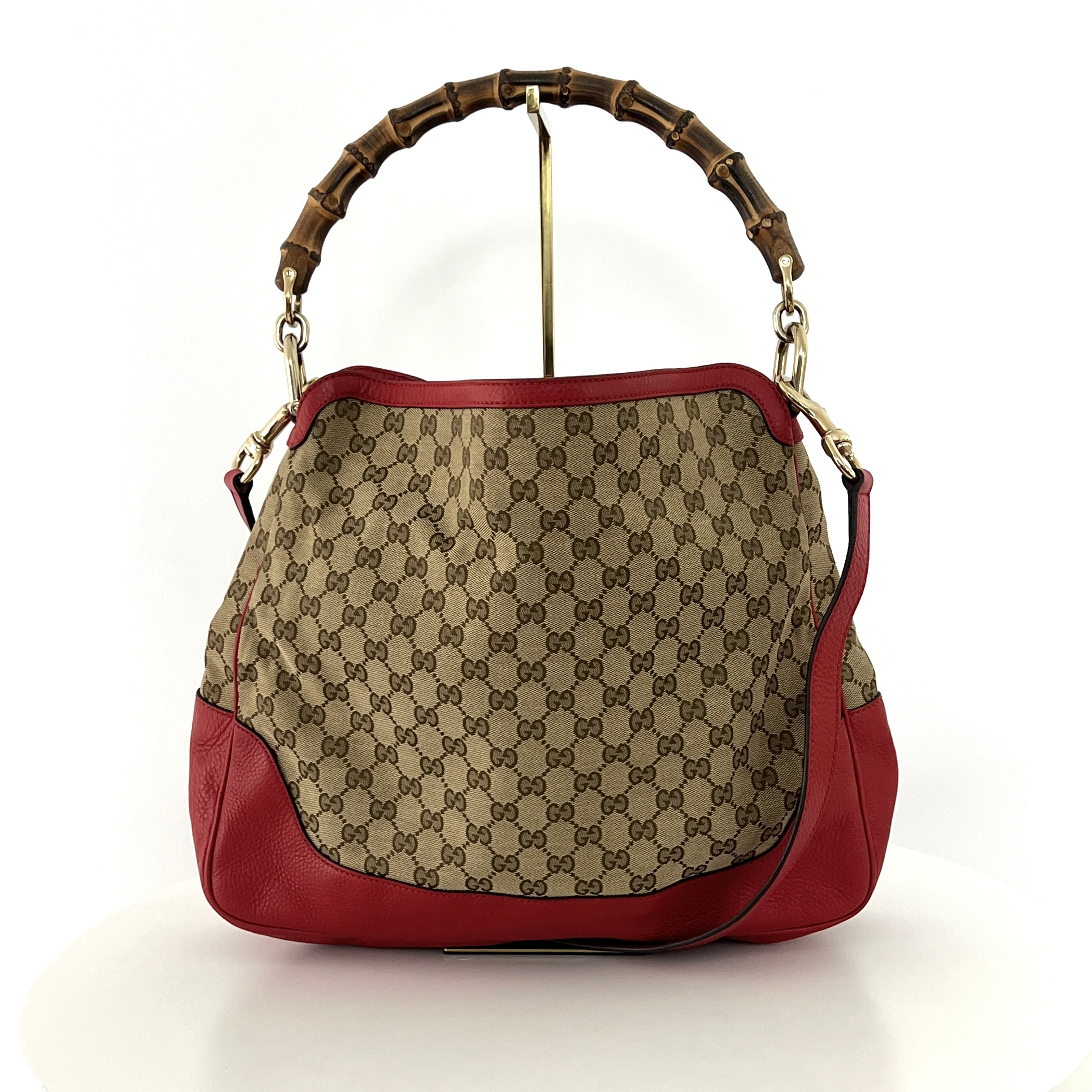 Sac à main GUCCI Diana Bamboo toile et cuir marron