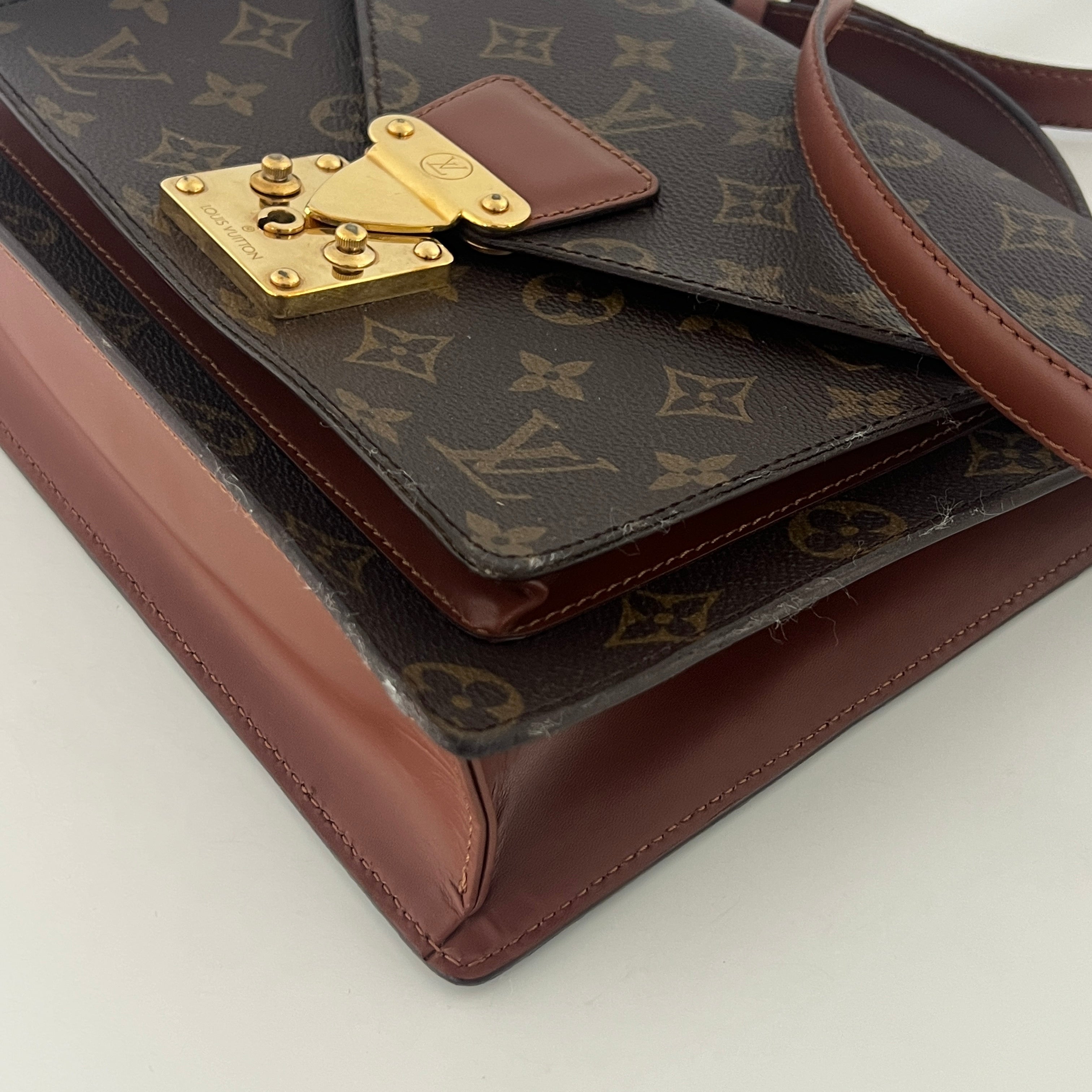 Sac à main LOUIS VUITTON Monceau toile et cuir marron