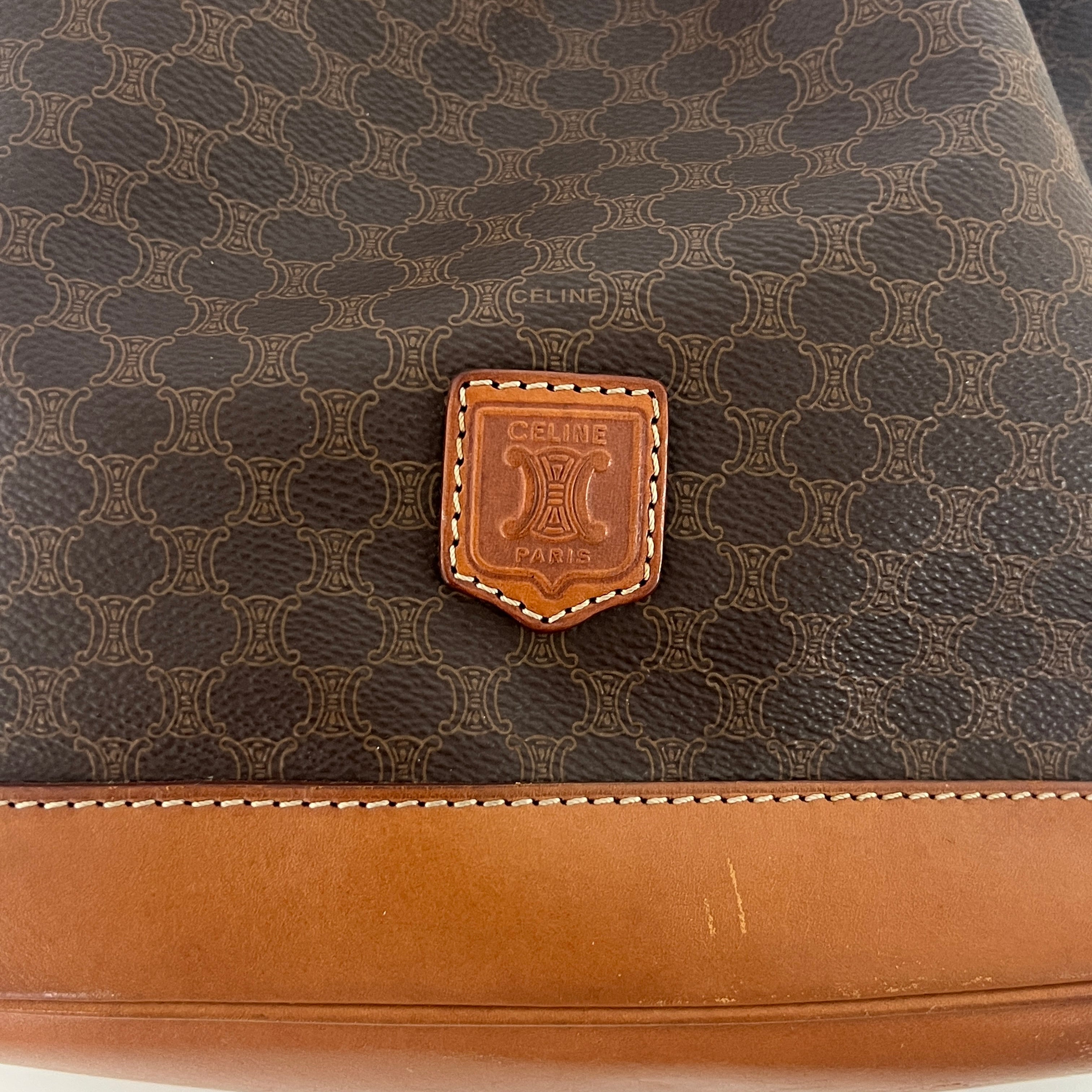 Sac à main CELINE Seau toile et cuir marron