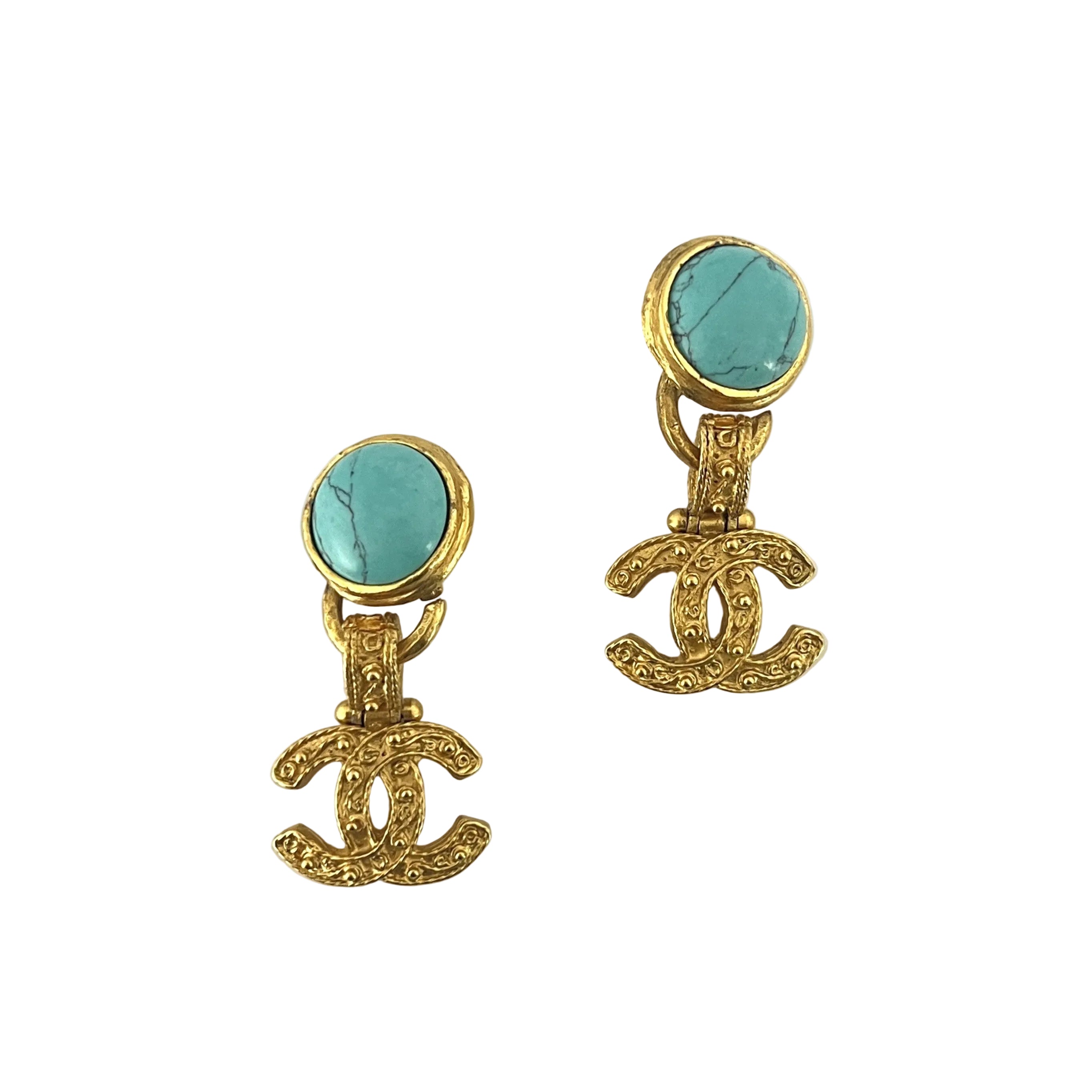 Boucles d'oreilles CHANEL Turquoise CC Clip On