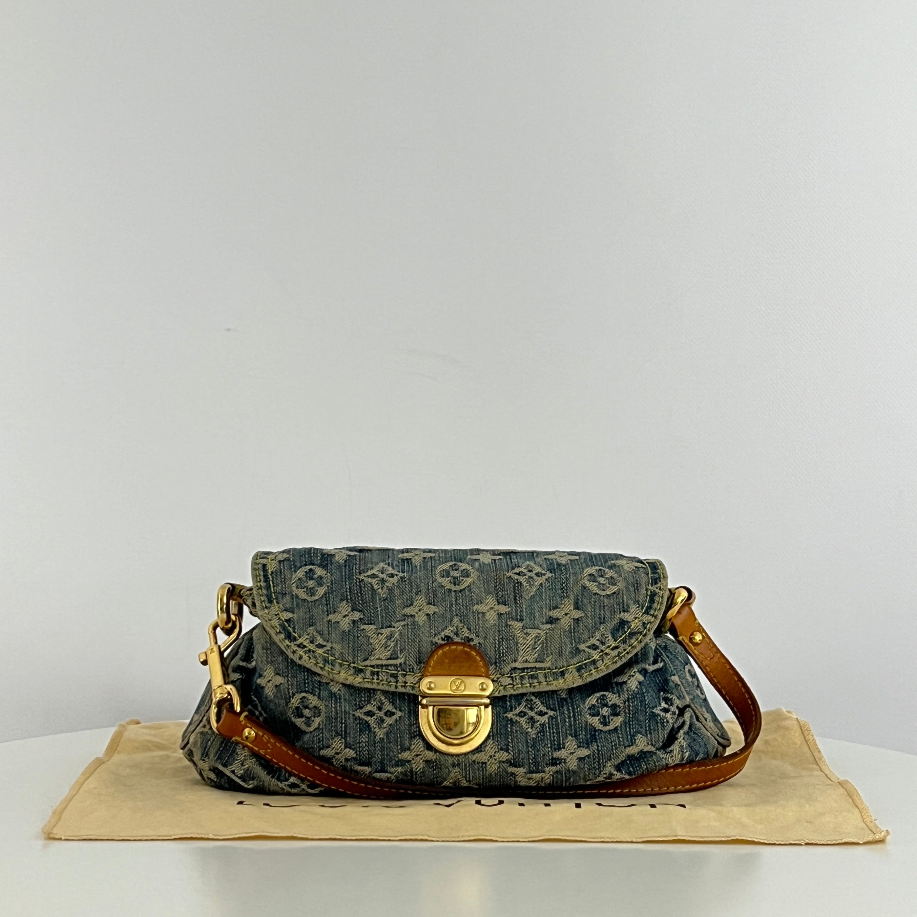 Sac à main LOUIS VUITTON Pleaty Denim toile et cuir bleu