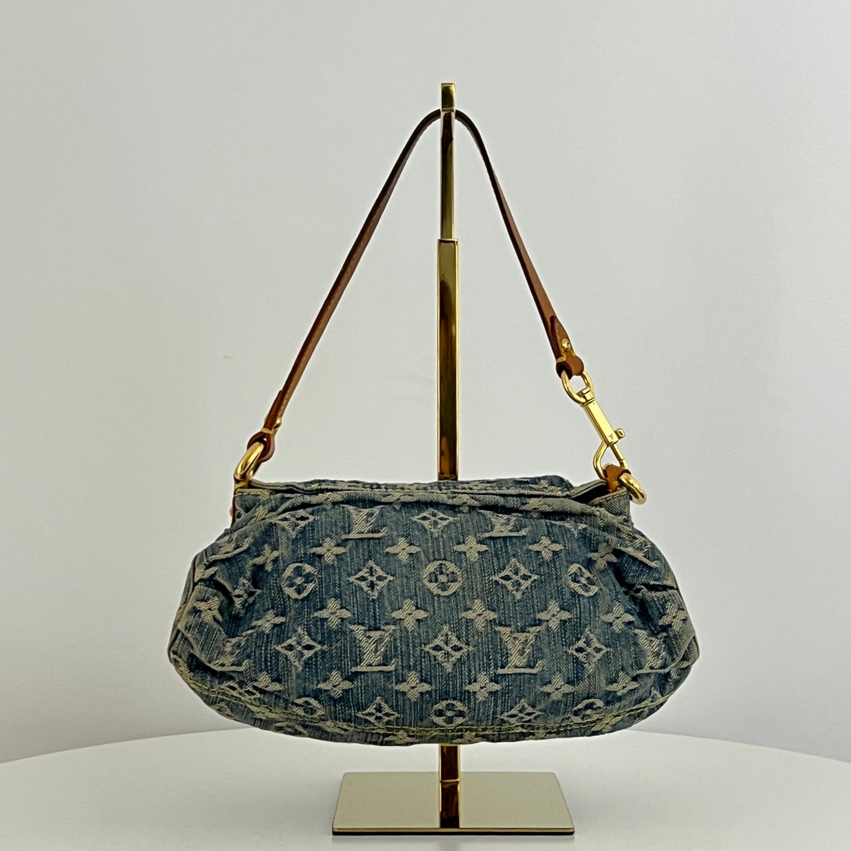 Sac à main LOUIS VUITTON Pleaty Denim toile et cuir bleu