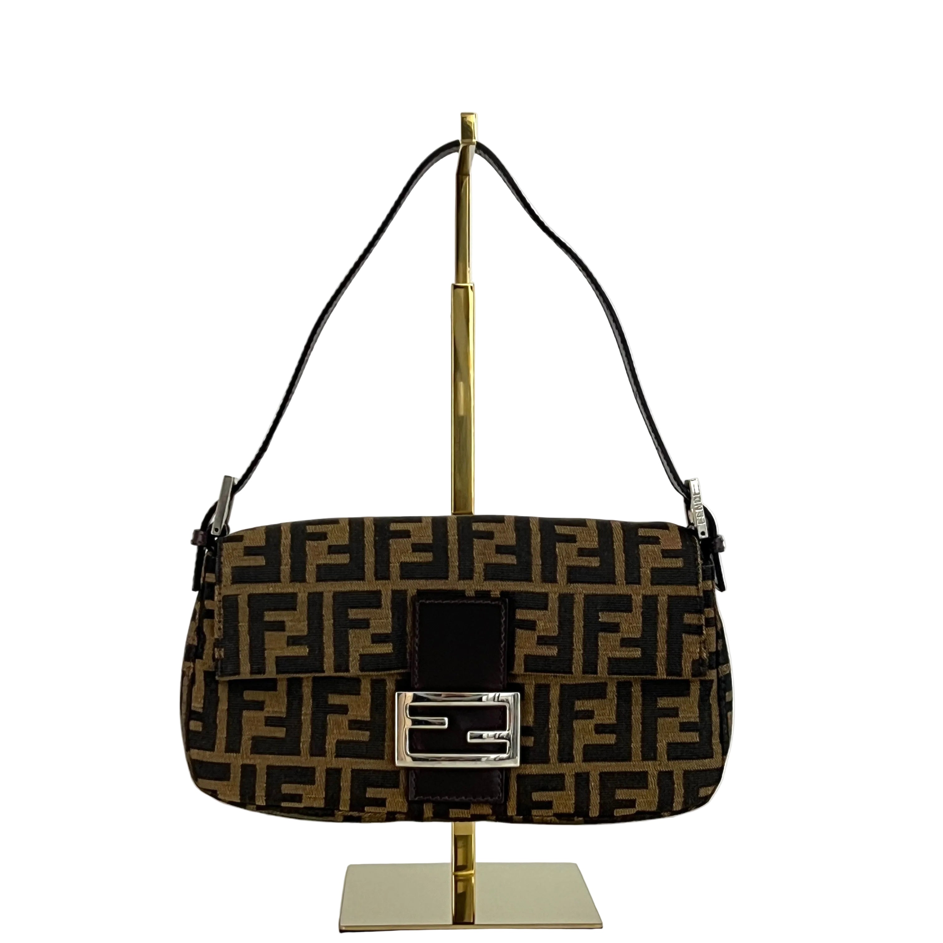 Sac à main FENDI Baguette toile et cuir marron