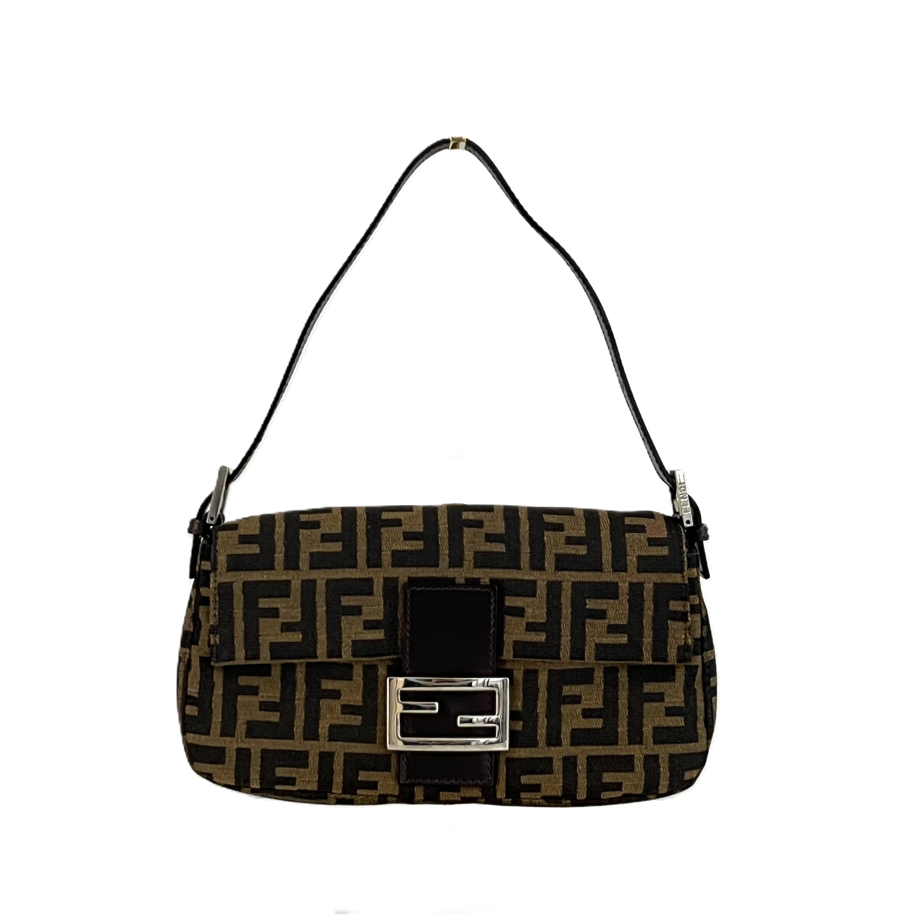 Sac à main FENDI Baguette toile et cuir marron