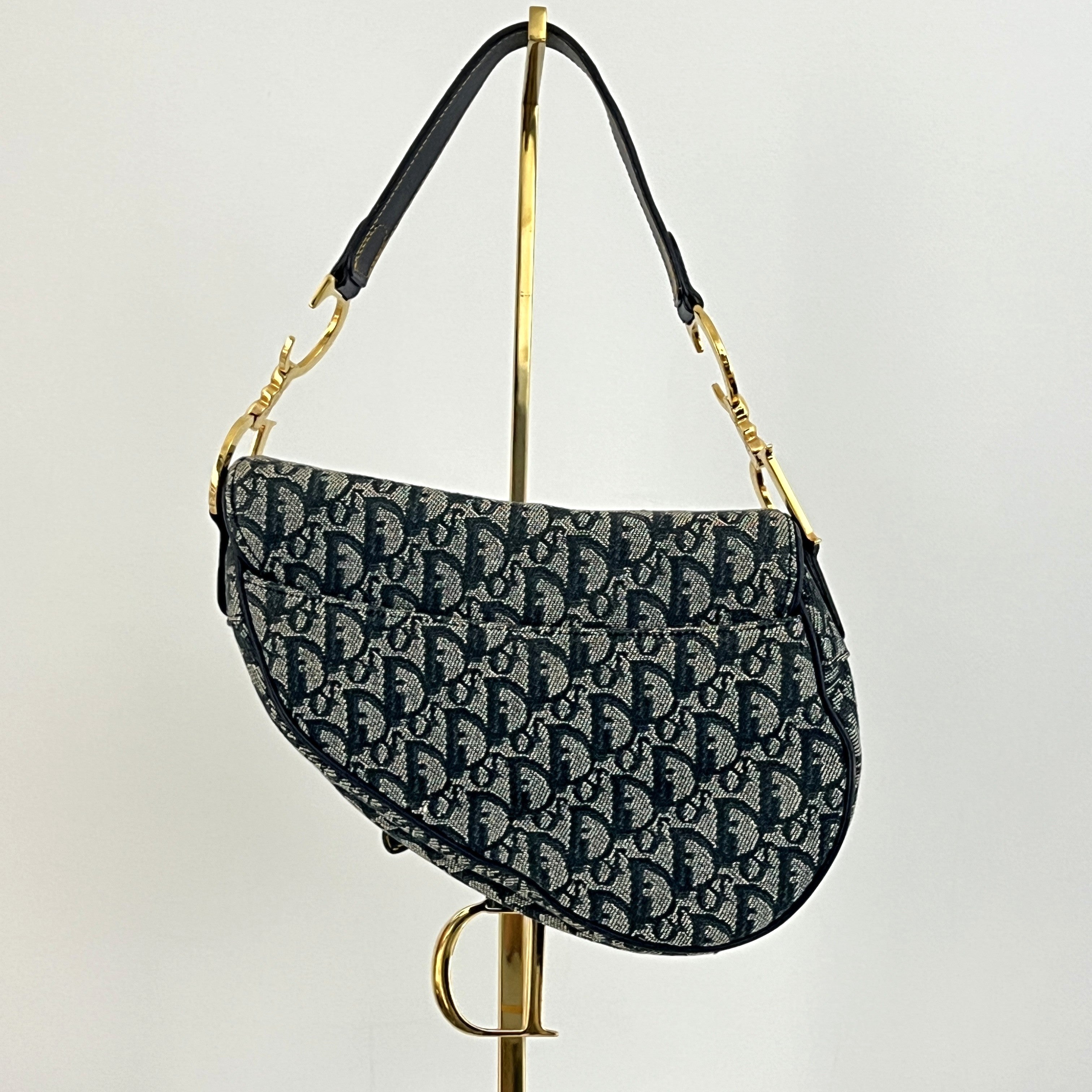 DIOR Saddle canvas and blue leather handbag