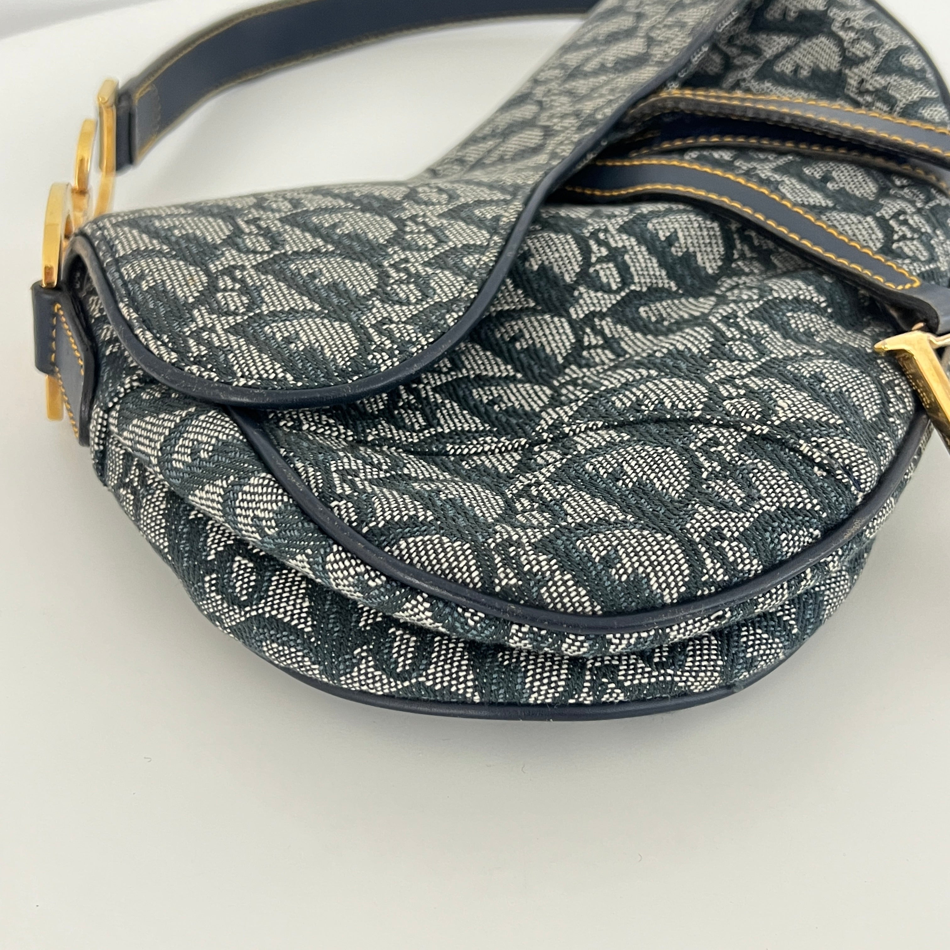 DIOR Saddle canvas and blue leather handbag