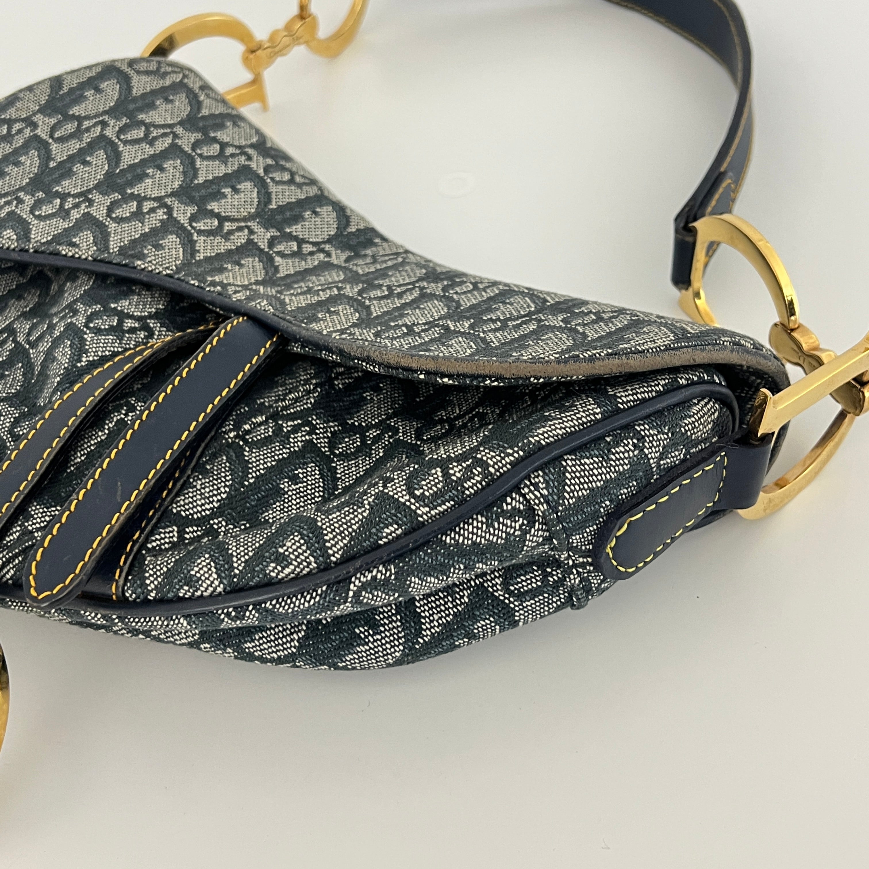 DIOR Saddle canvas and blue leather handbag