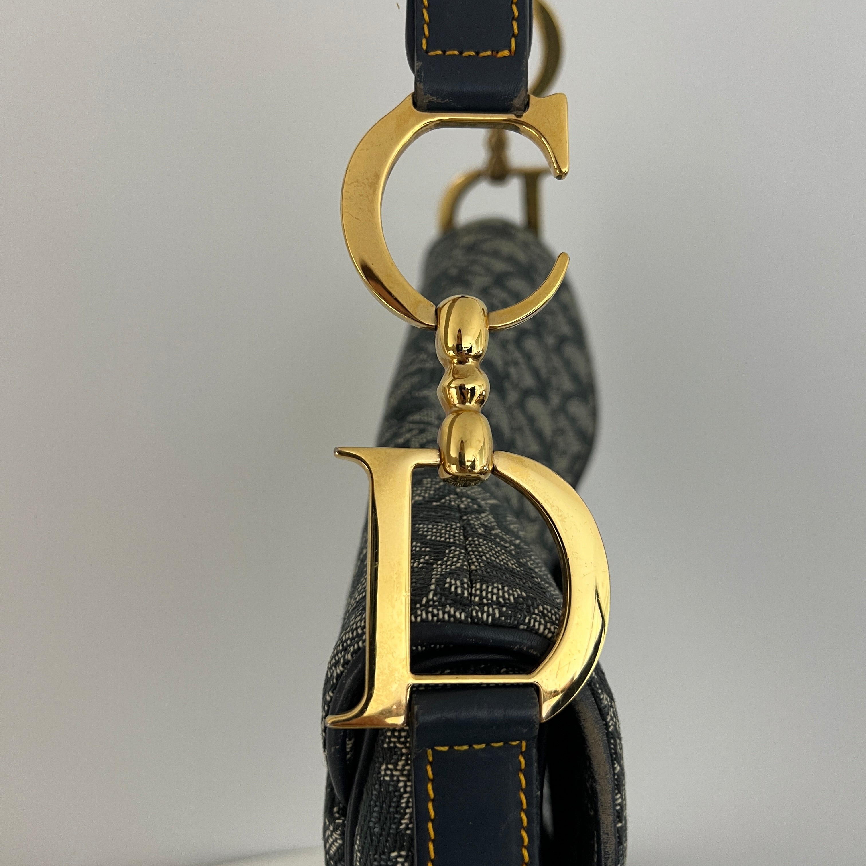 DIOR Saddle canvas and blue leather handbag