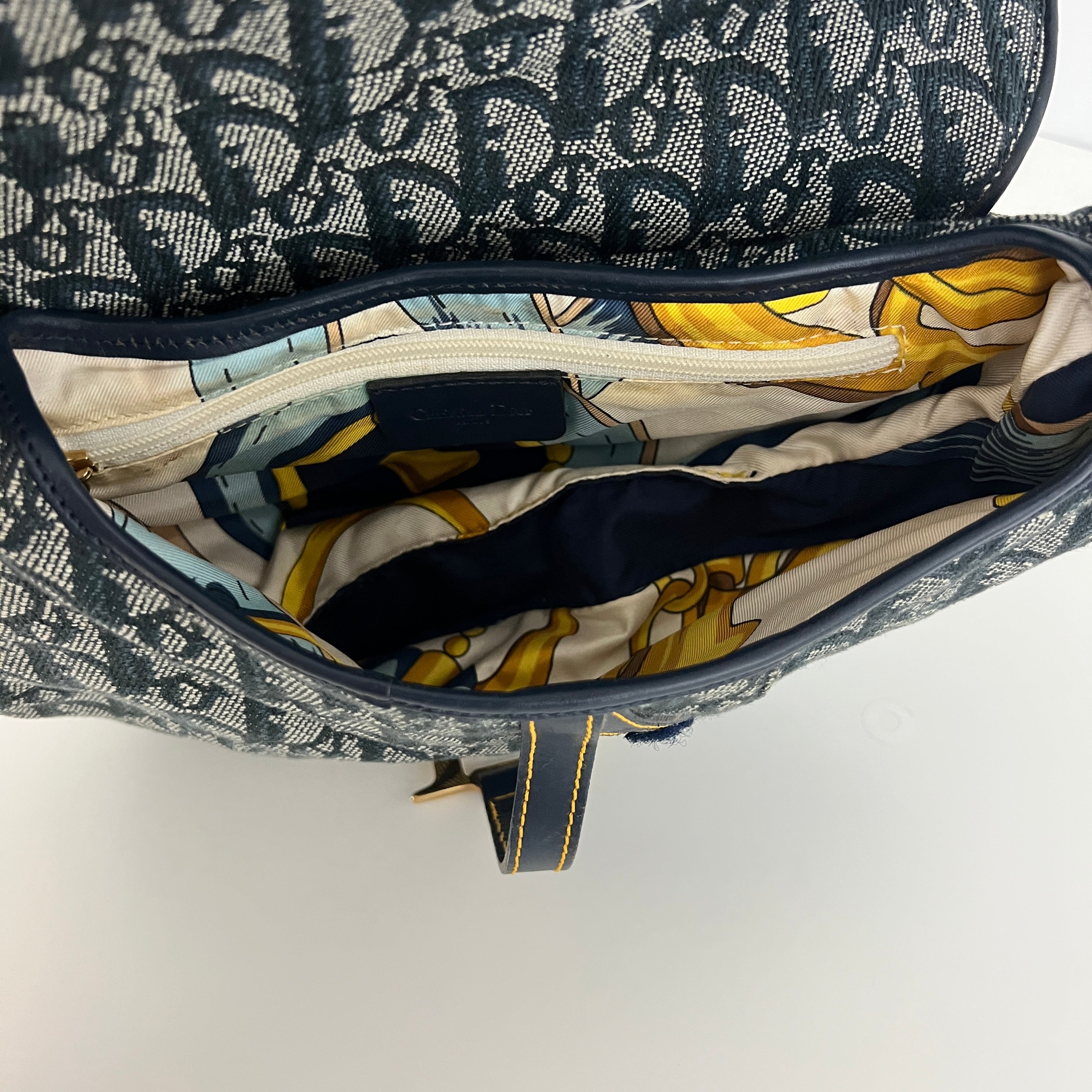 DIOR Saddle canvas and blue leather handbag
