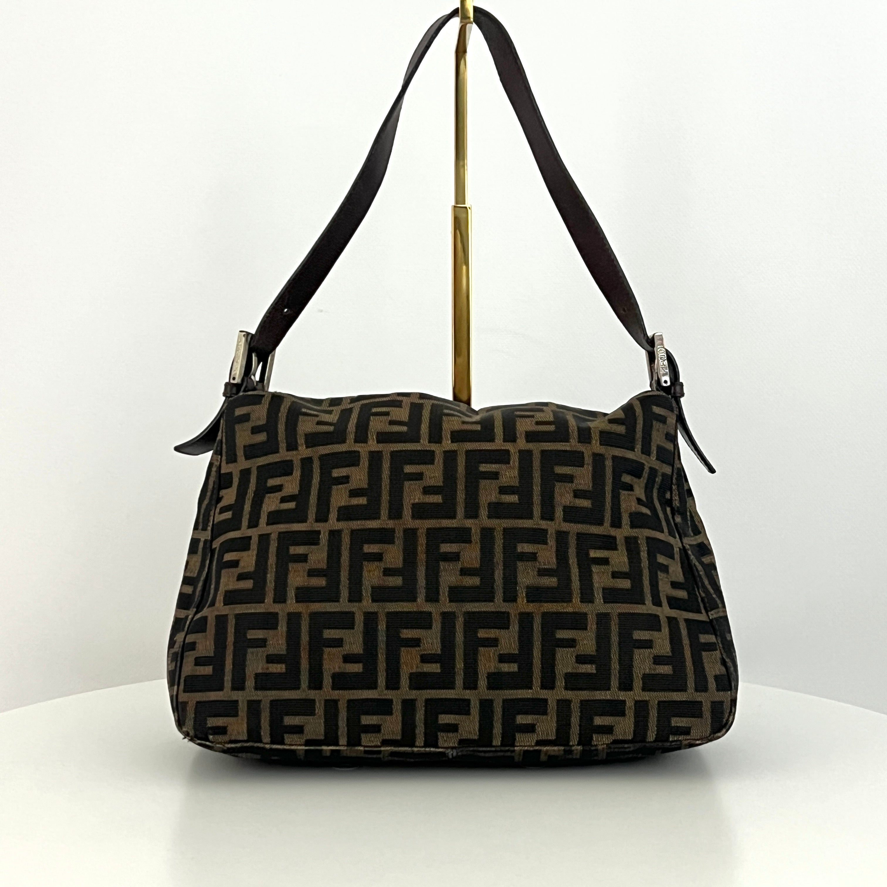 FENDI Mamma canvas and brown leather handbag