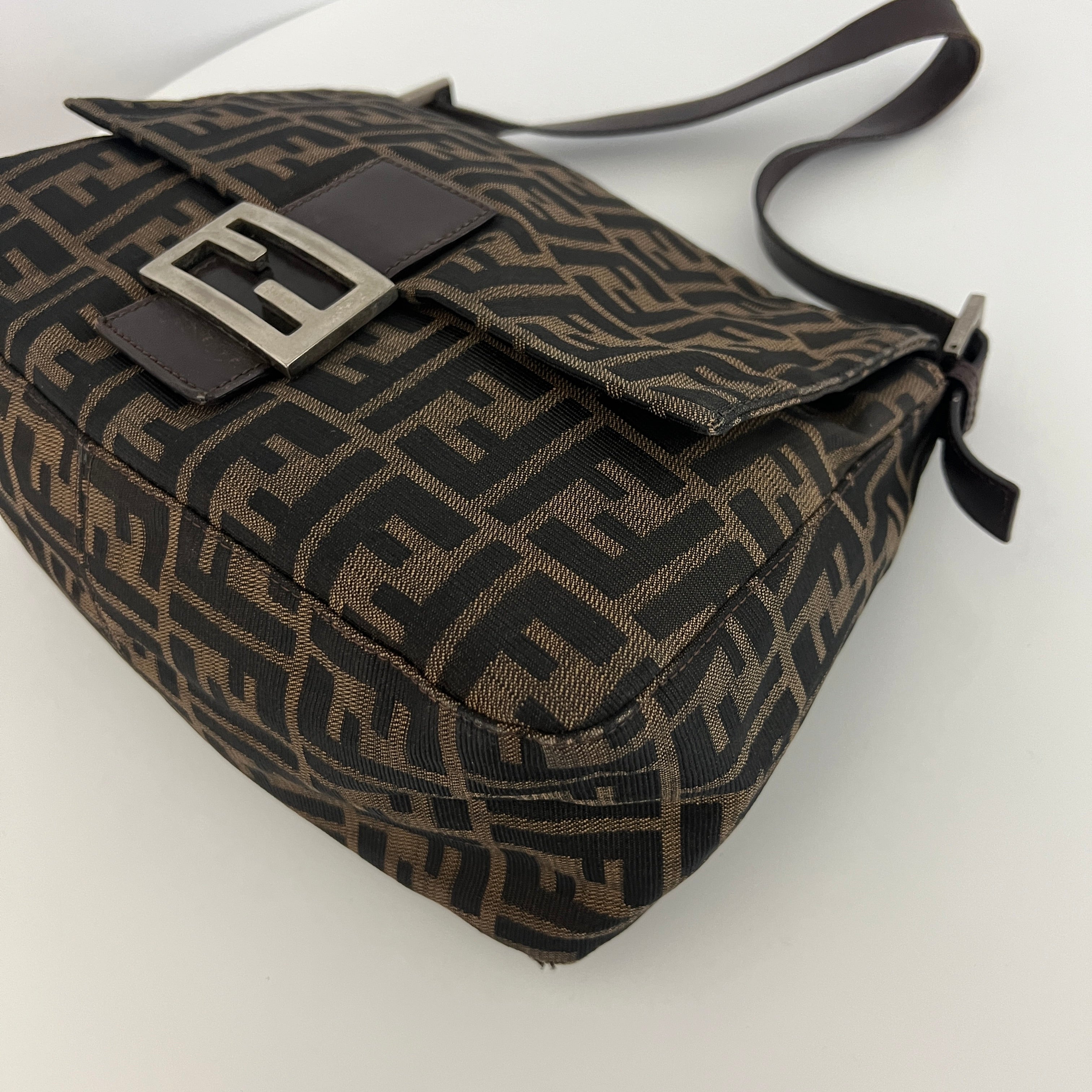 FENDI Mamma canvas and brown leather handbag