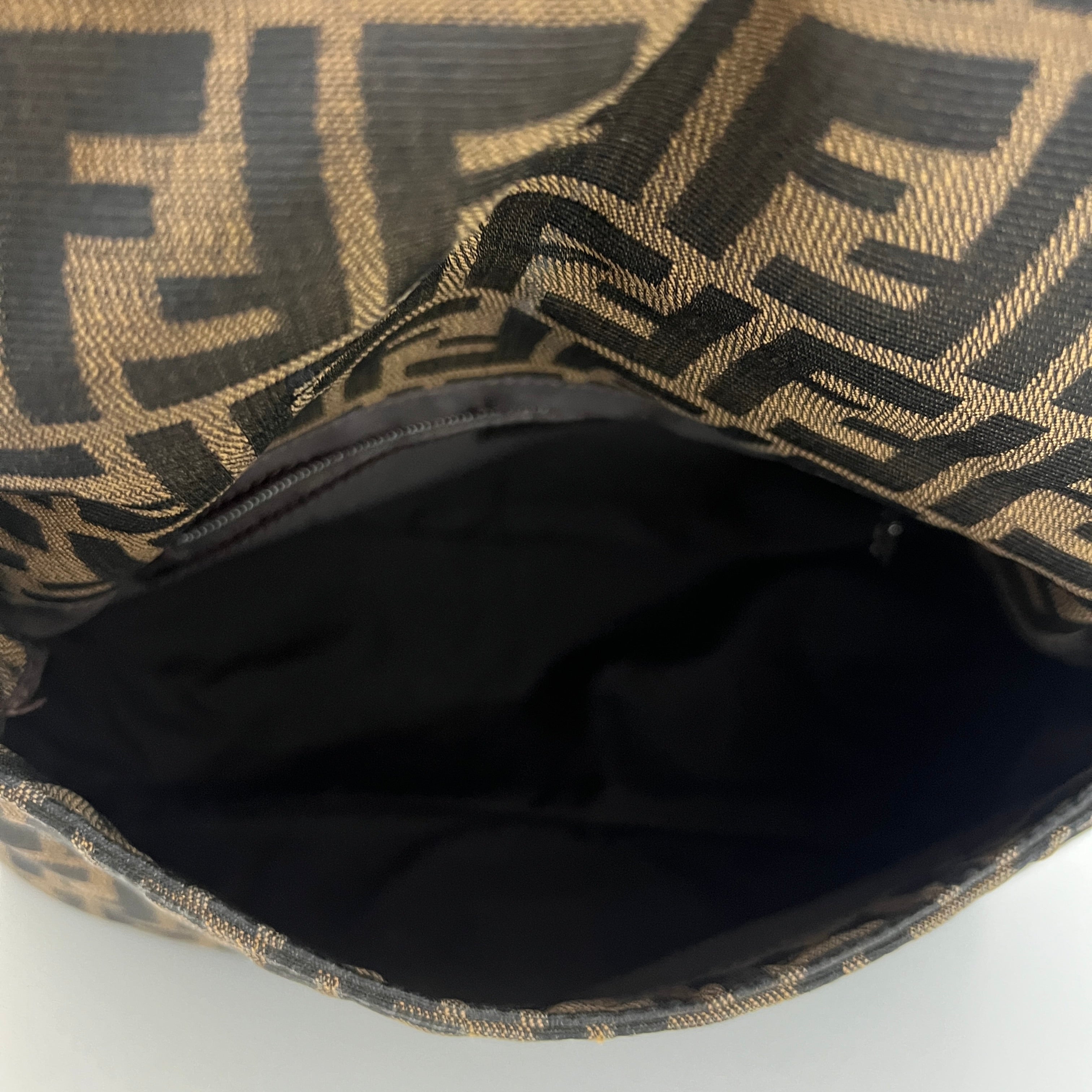 FENDI Mamma canvas and brown leather handbag