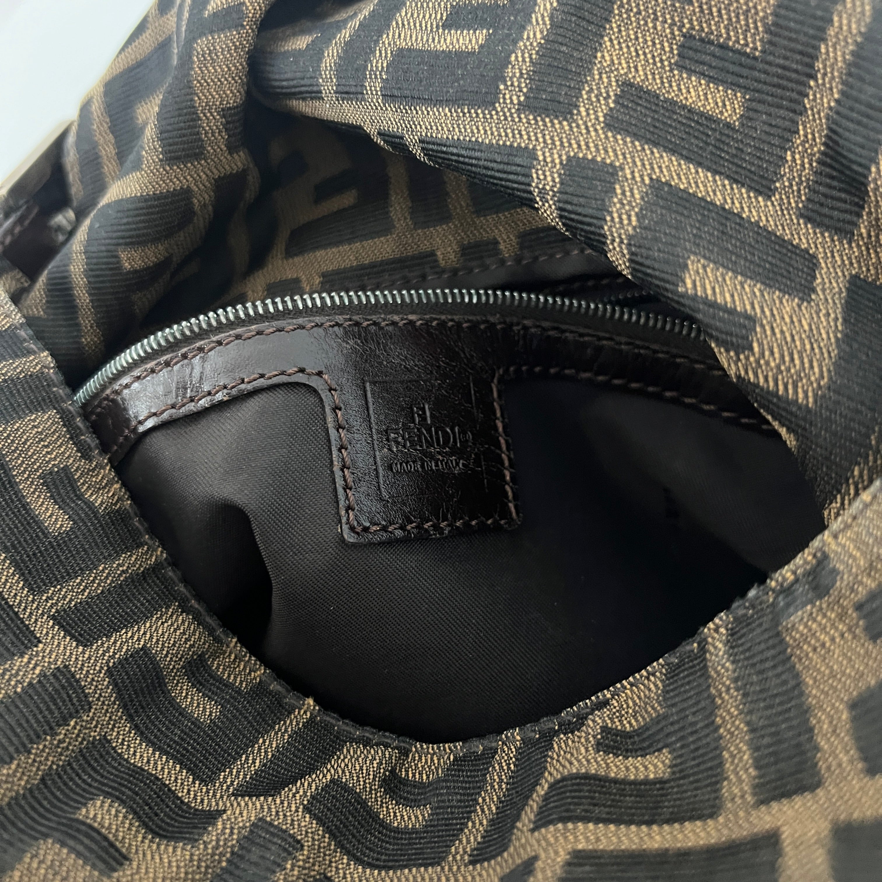 FENDI Mamma canvas and brown leather handbag