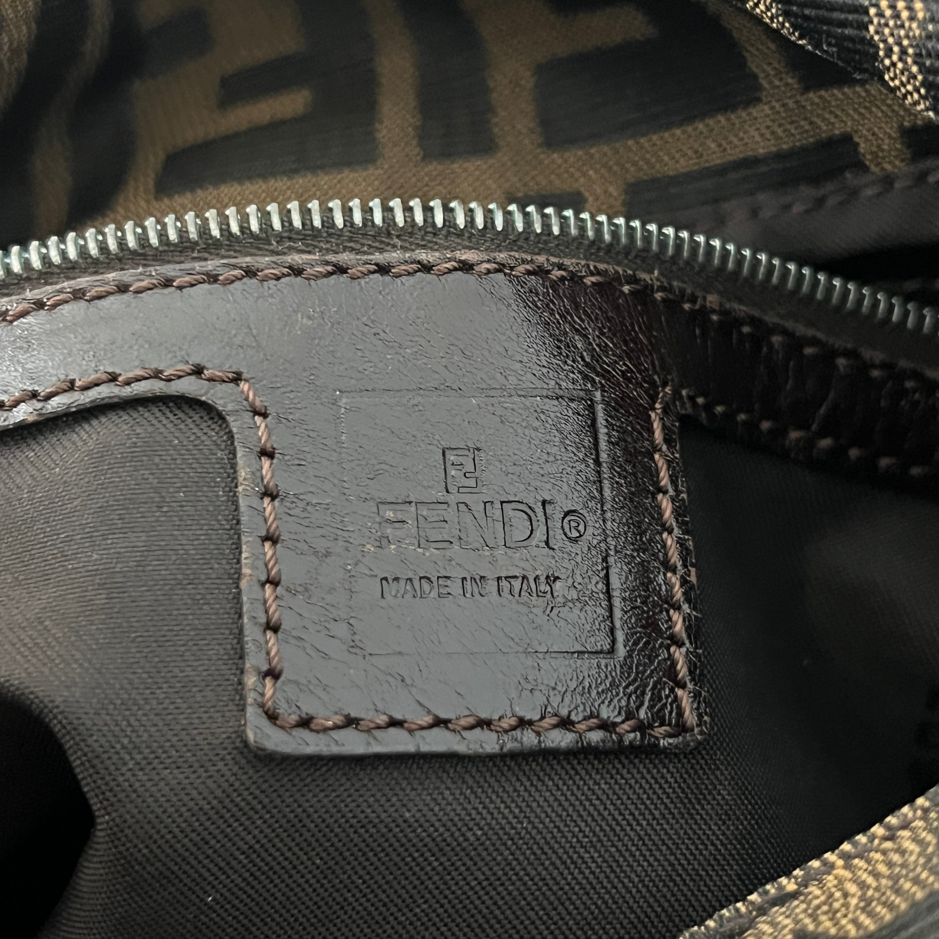 FENDI Mamma canvas and brown leather handbag