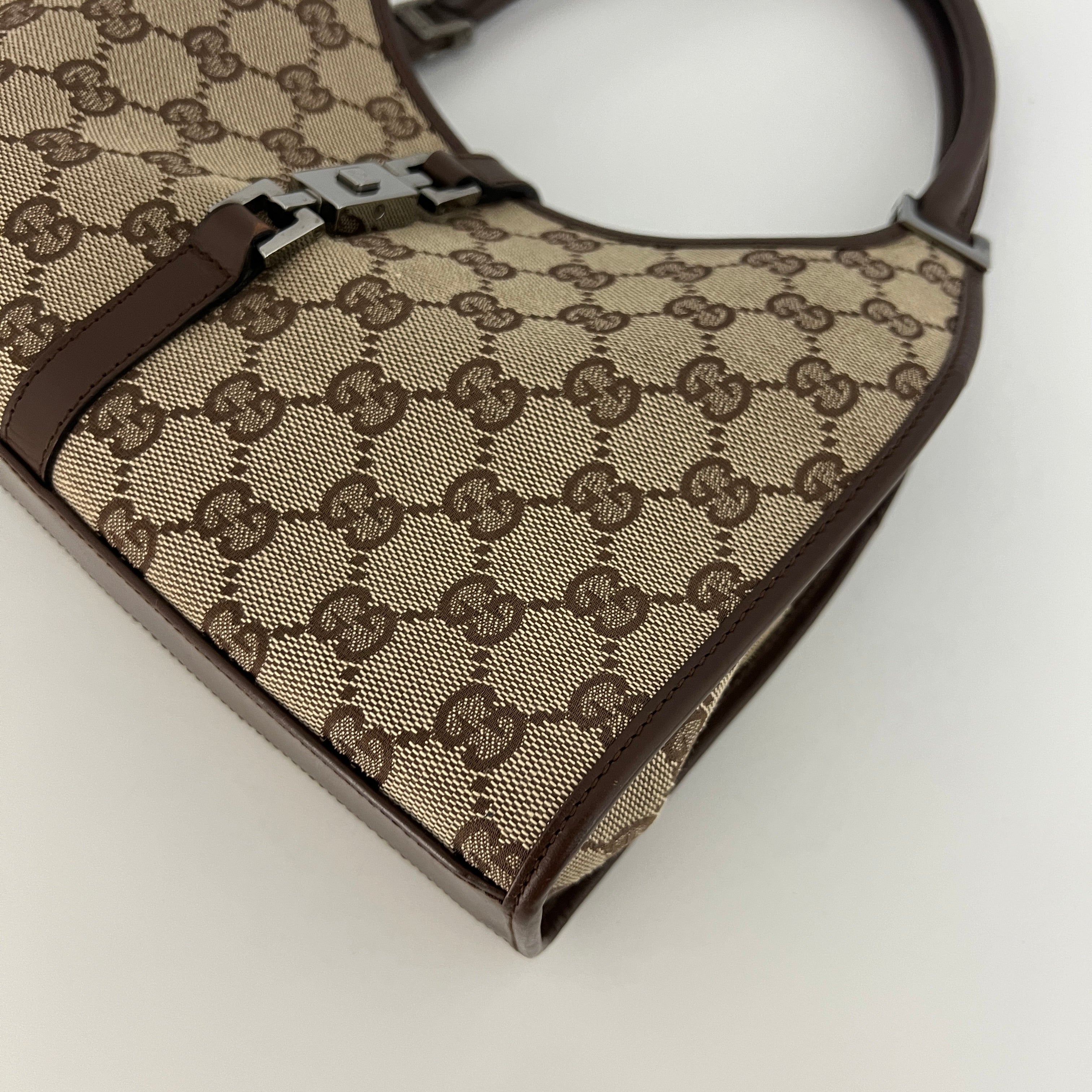 GUCCI Jackie canvas and brown leather handbag