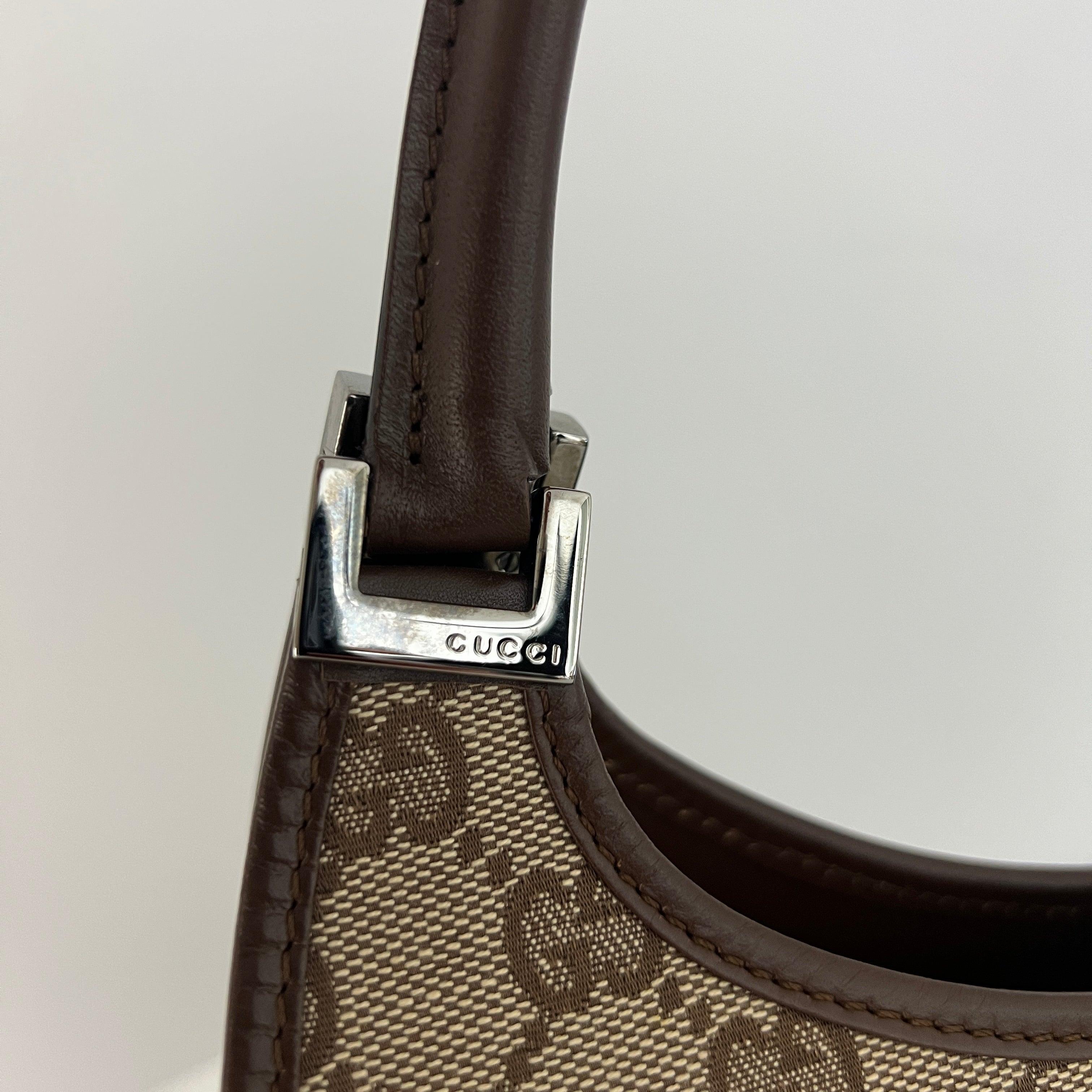 GUCCI Jackie canvas and brown leather handbag