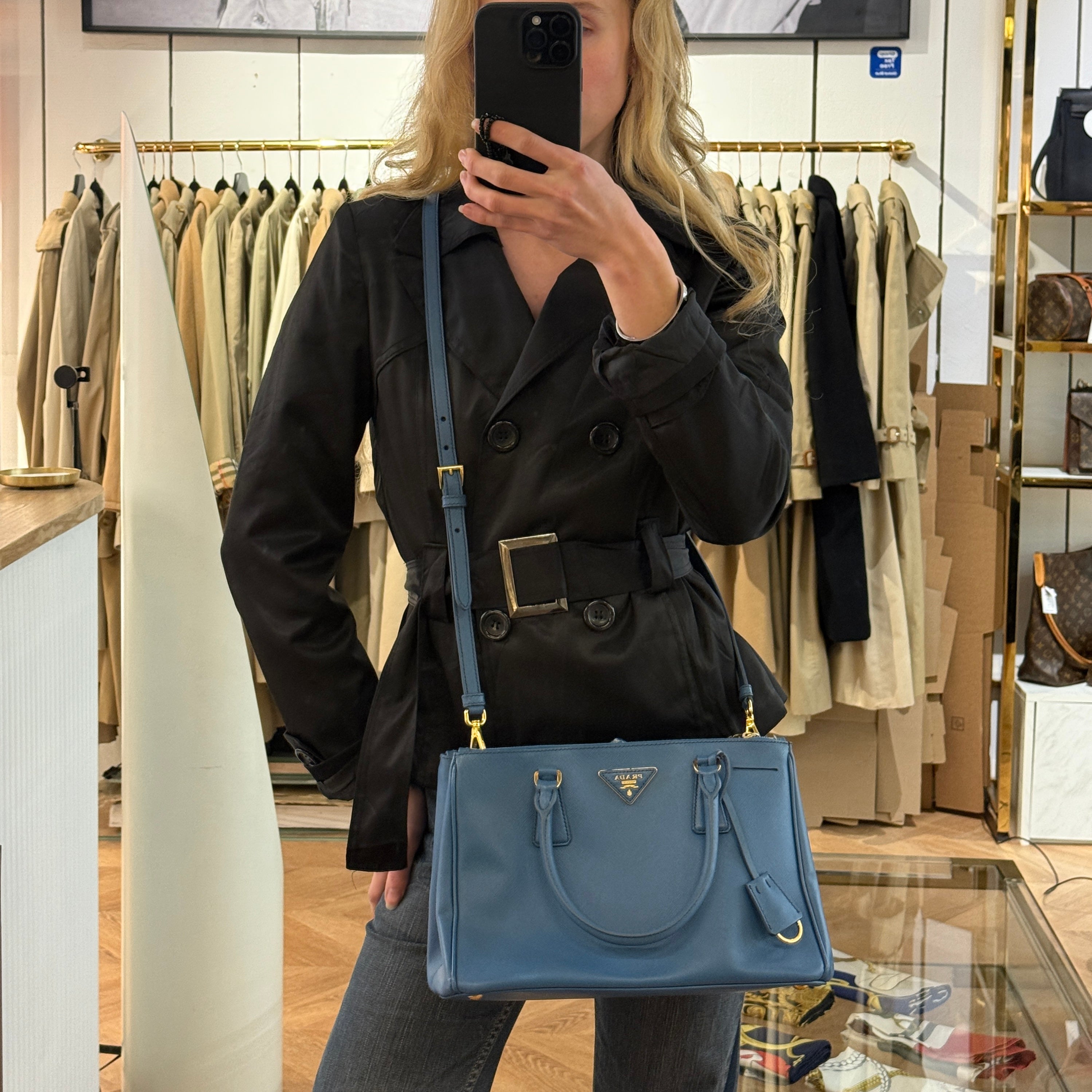 PRADA Galleria blue leather handbag