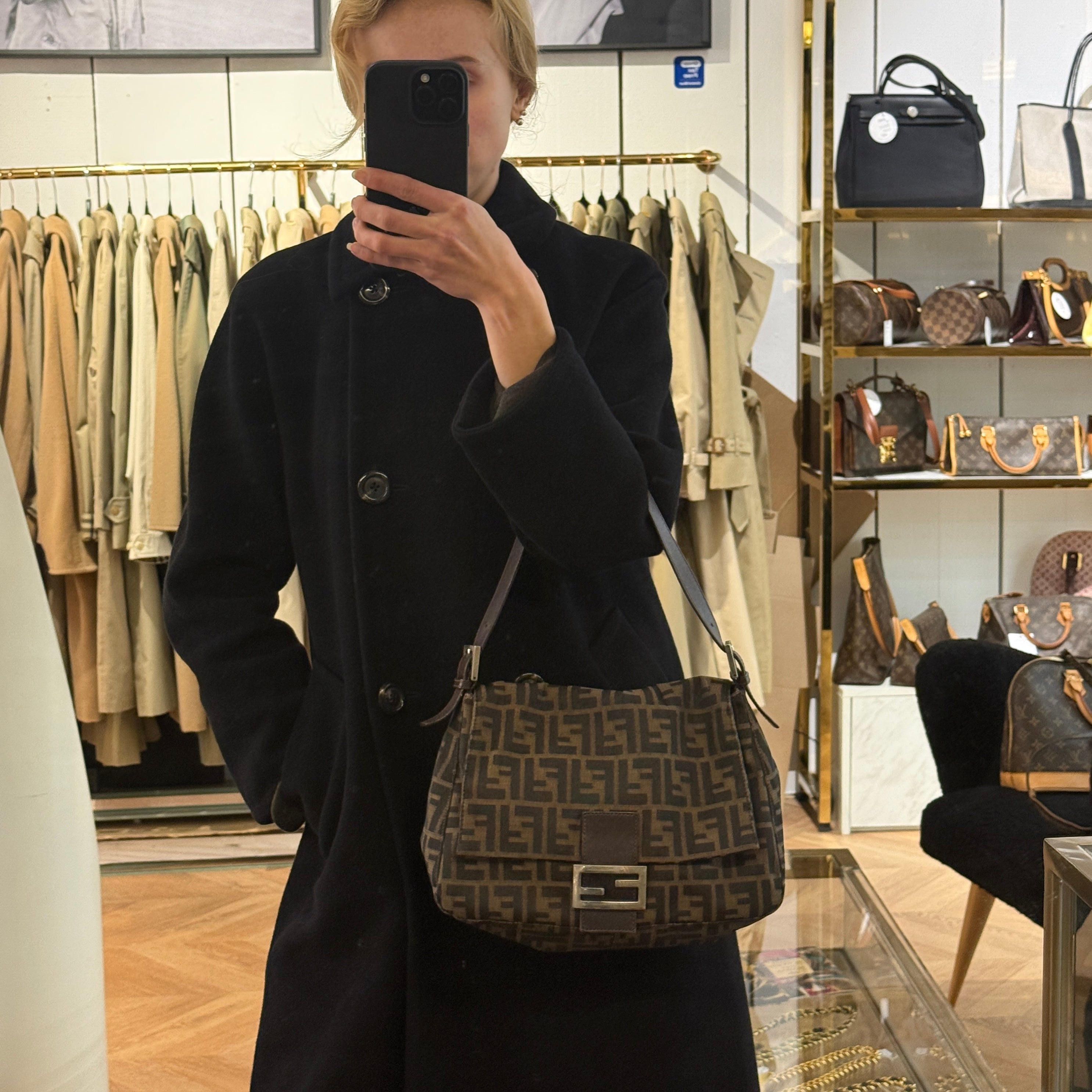 FENDI Mamma canvas and brown leather handbag