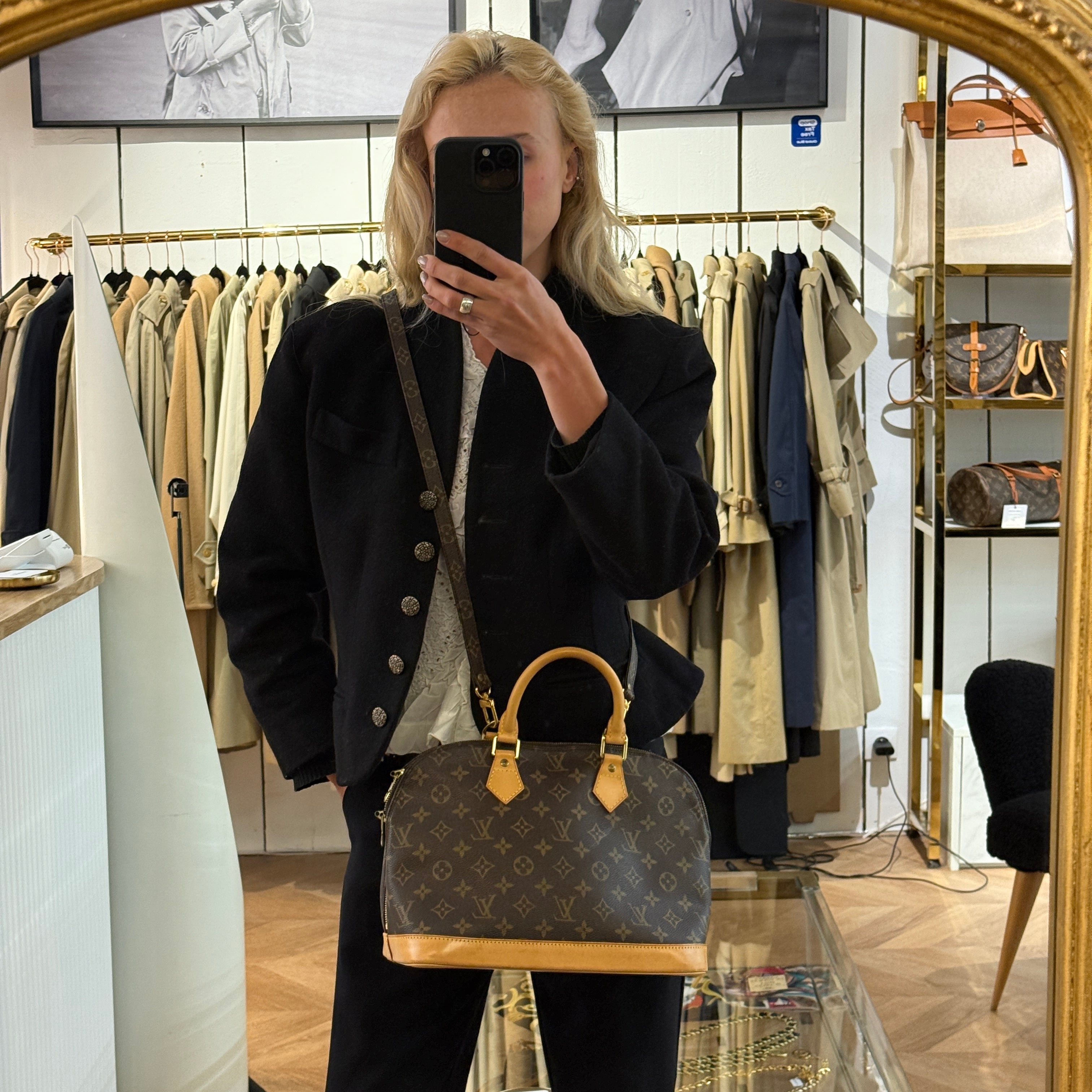 LOUIS VUITTON Alma PM handbag in brown canvas and leather