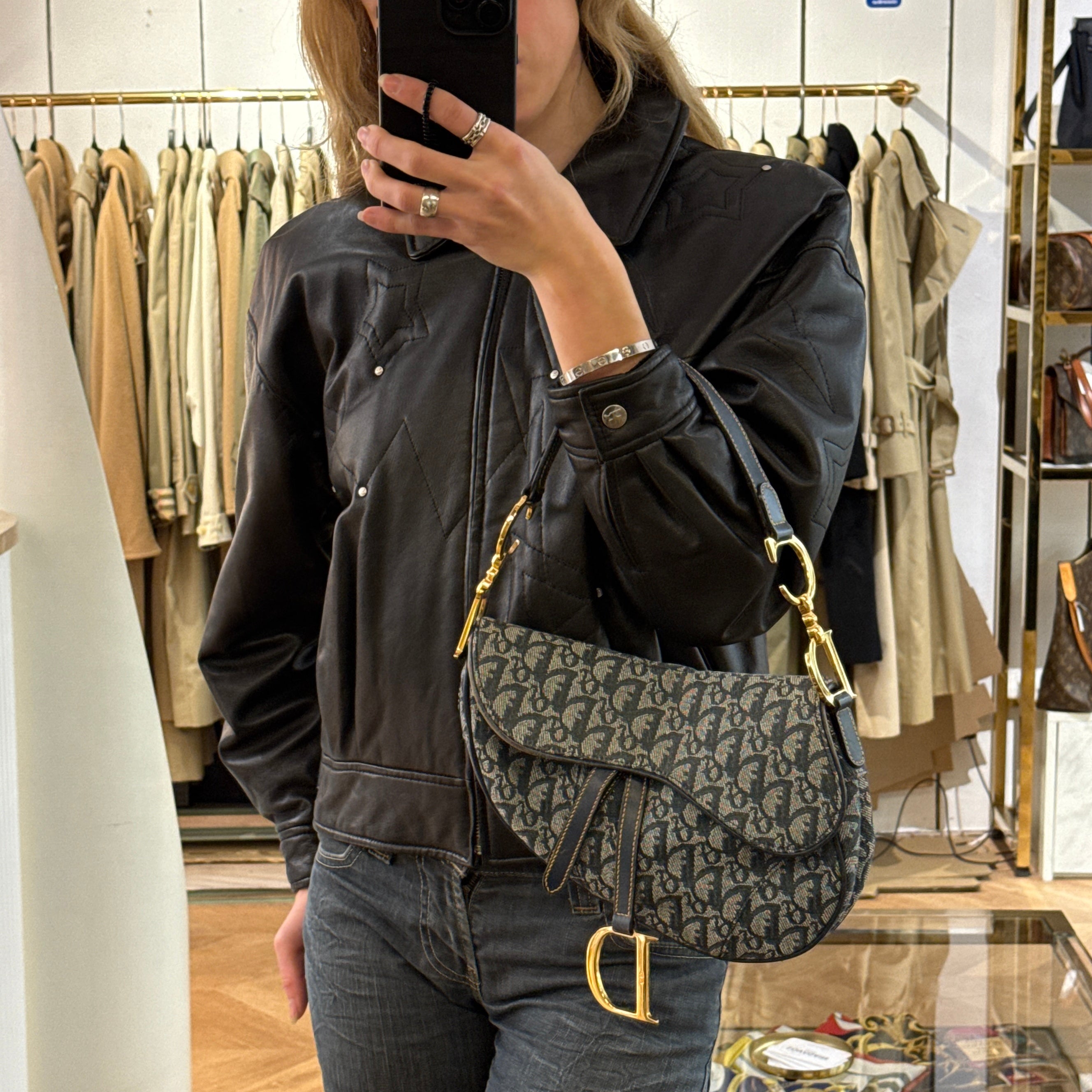 DIOR Saddle canvas and blue leather handbag