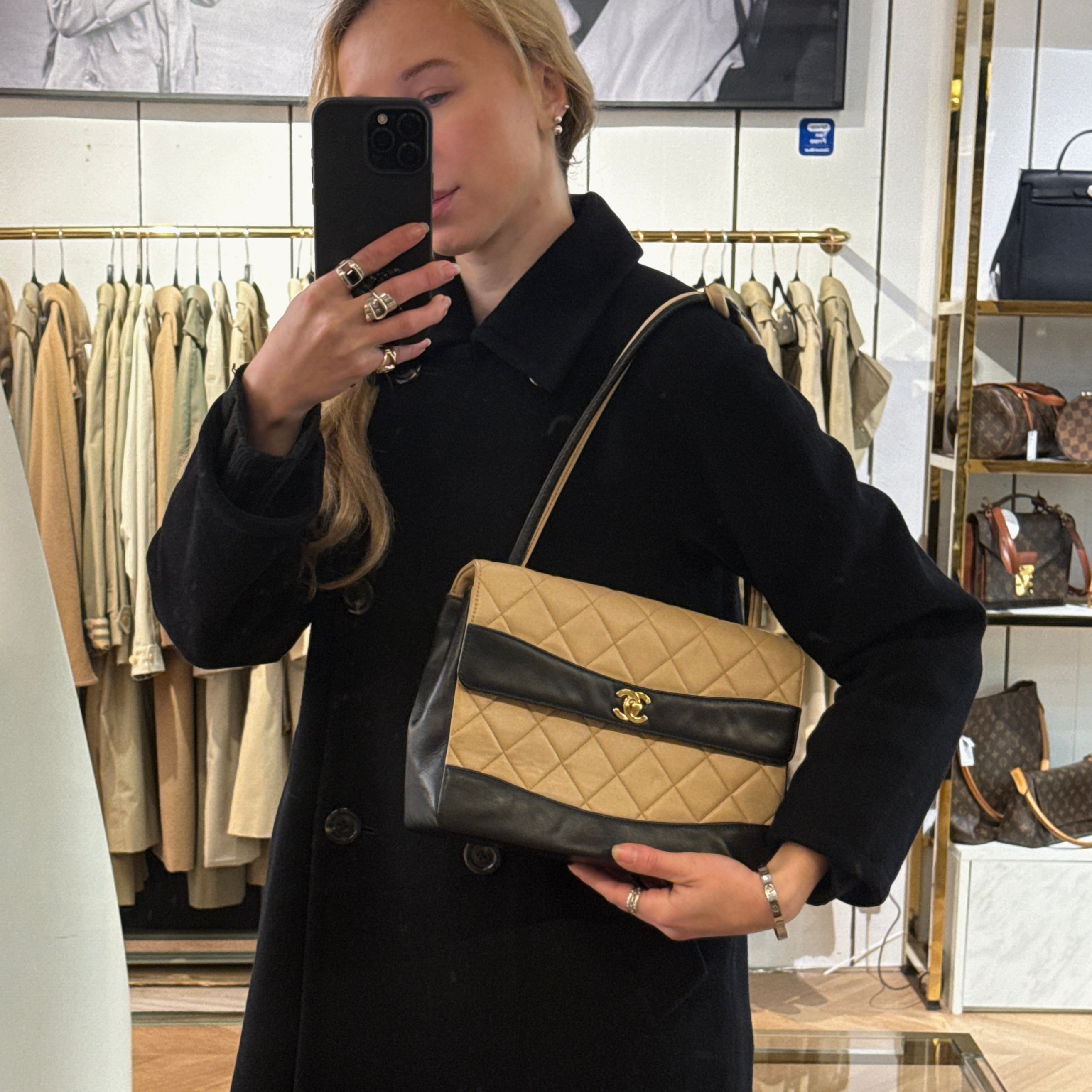 CHANEL Top Handle handbag in two-tone lambskin leather