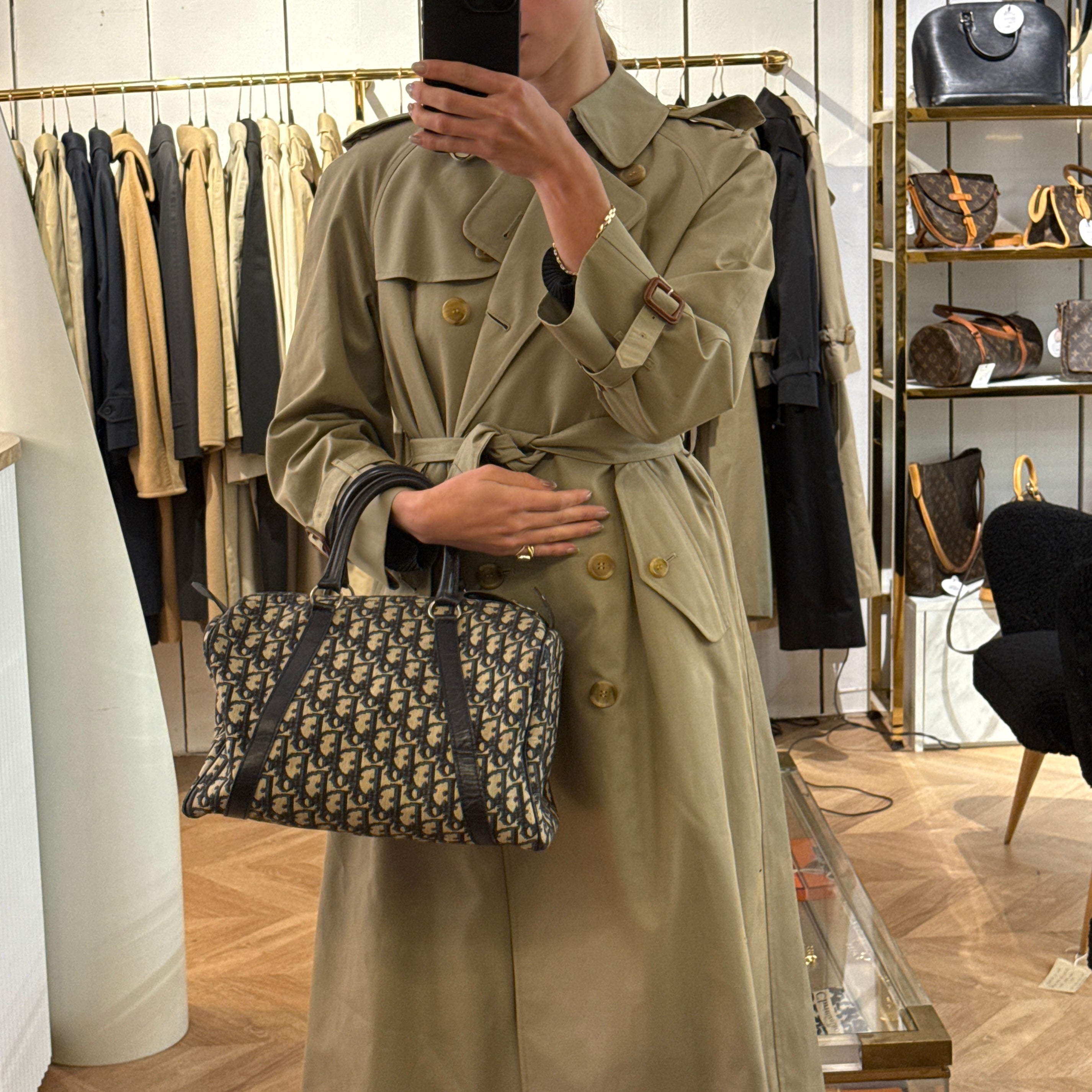 Sac de voyage DIOR Boston Trotter Mini toile et cuir navy
