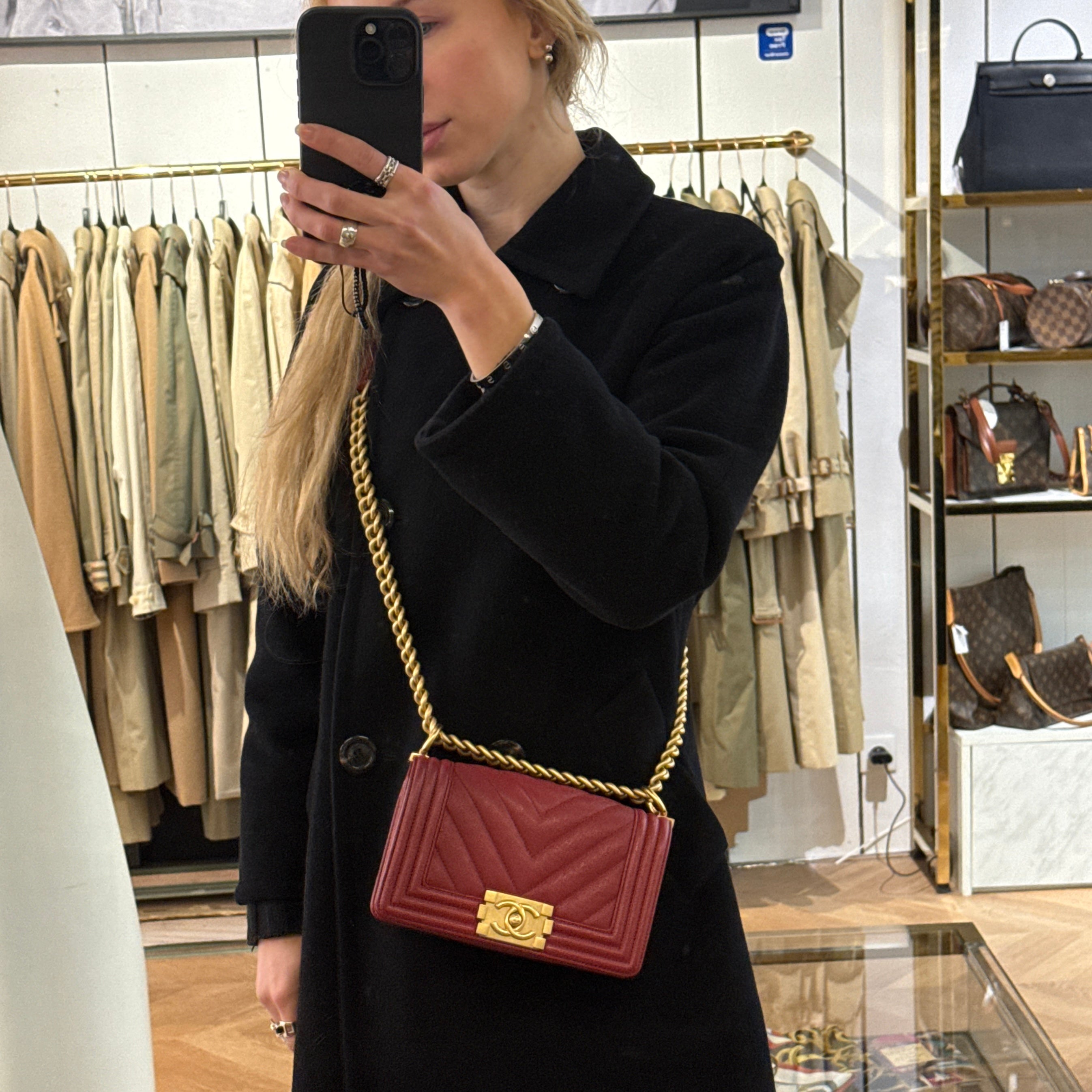 CHANEL Boy Chevron handbag in red caviar leather