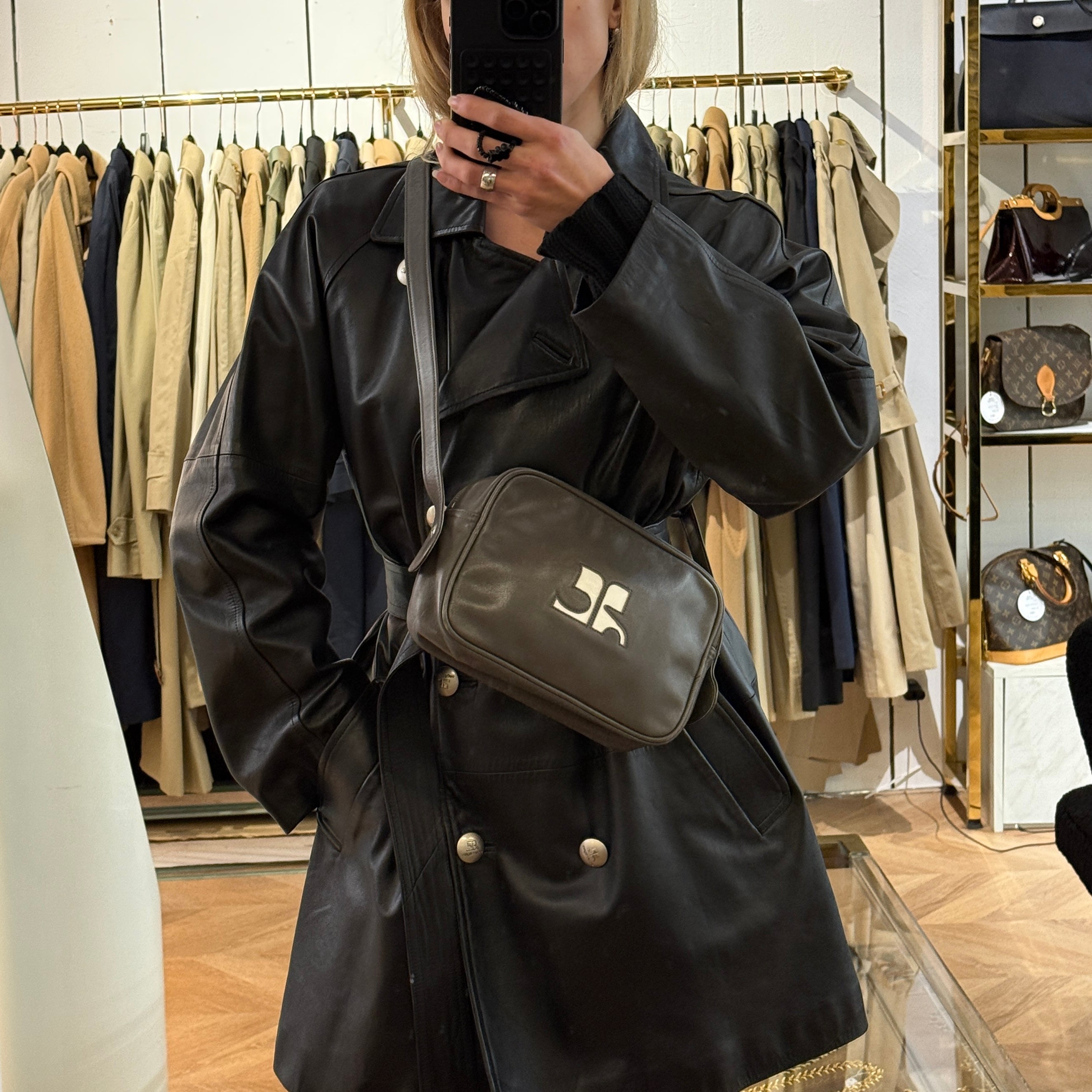 COURREGES Camera gray leather handbag