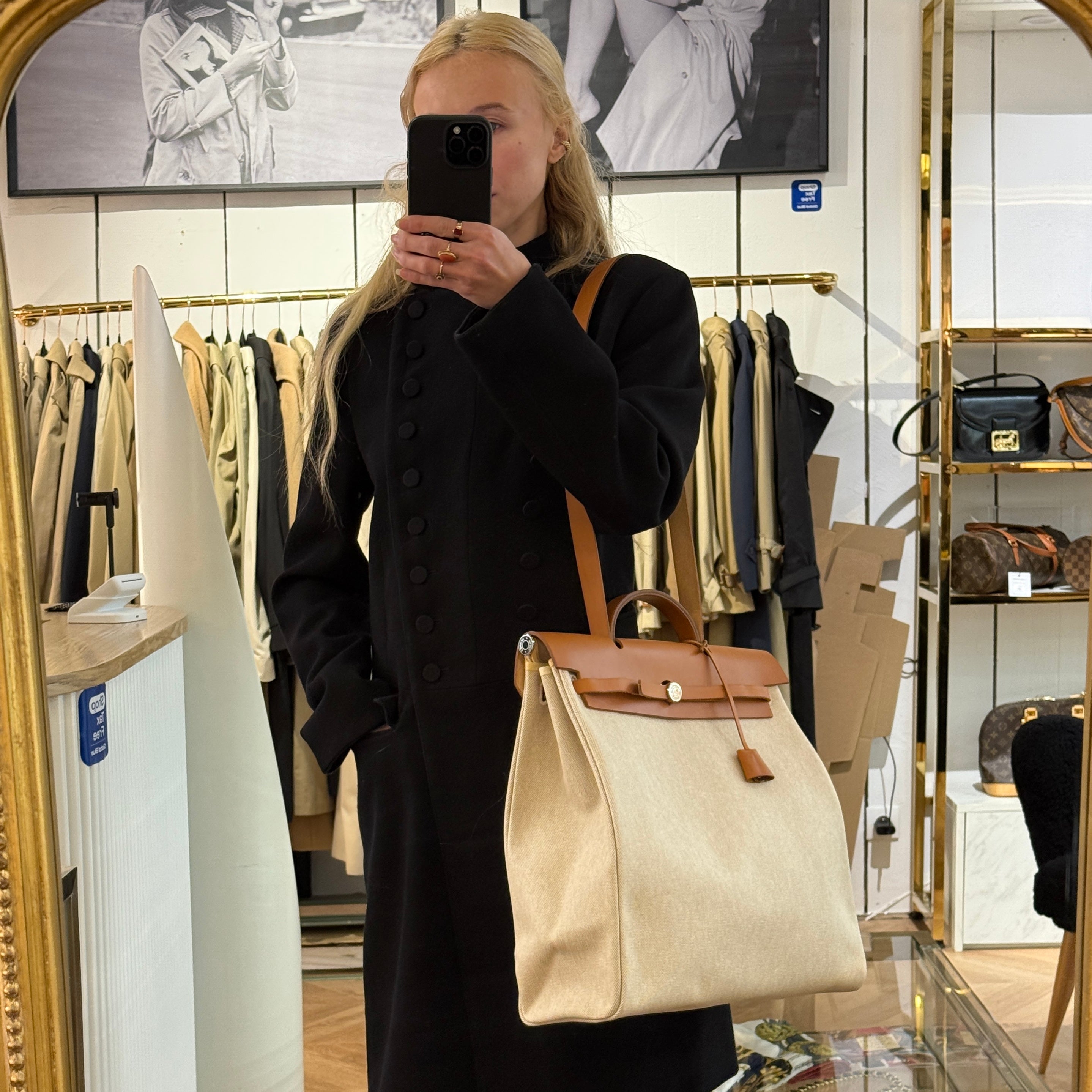 Sac à main HERMÈS Herbag 39 toile et cuir marron