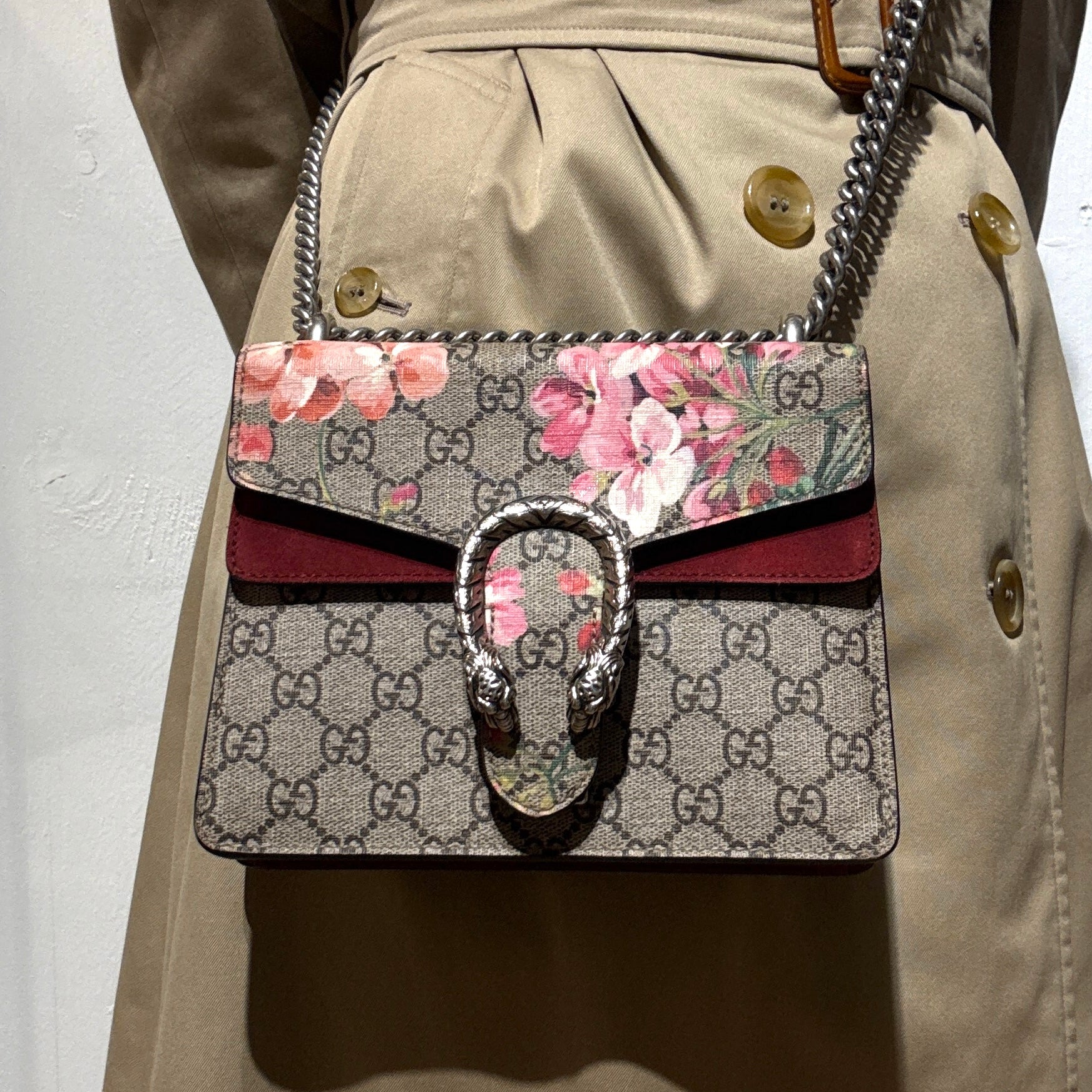 GUCCI Dionysus canvas and brown leather handbag