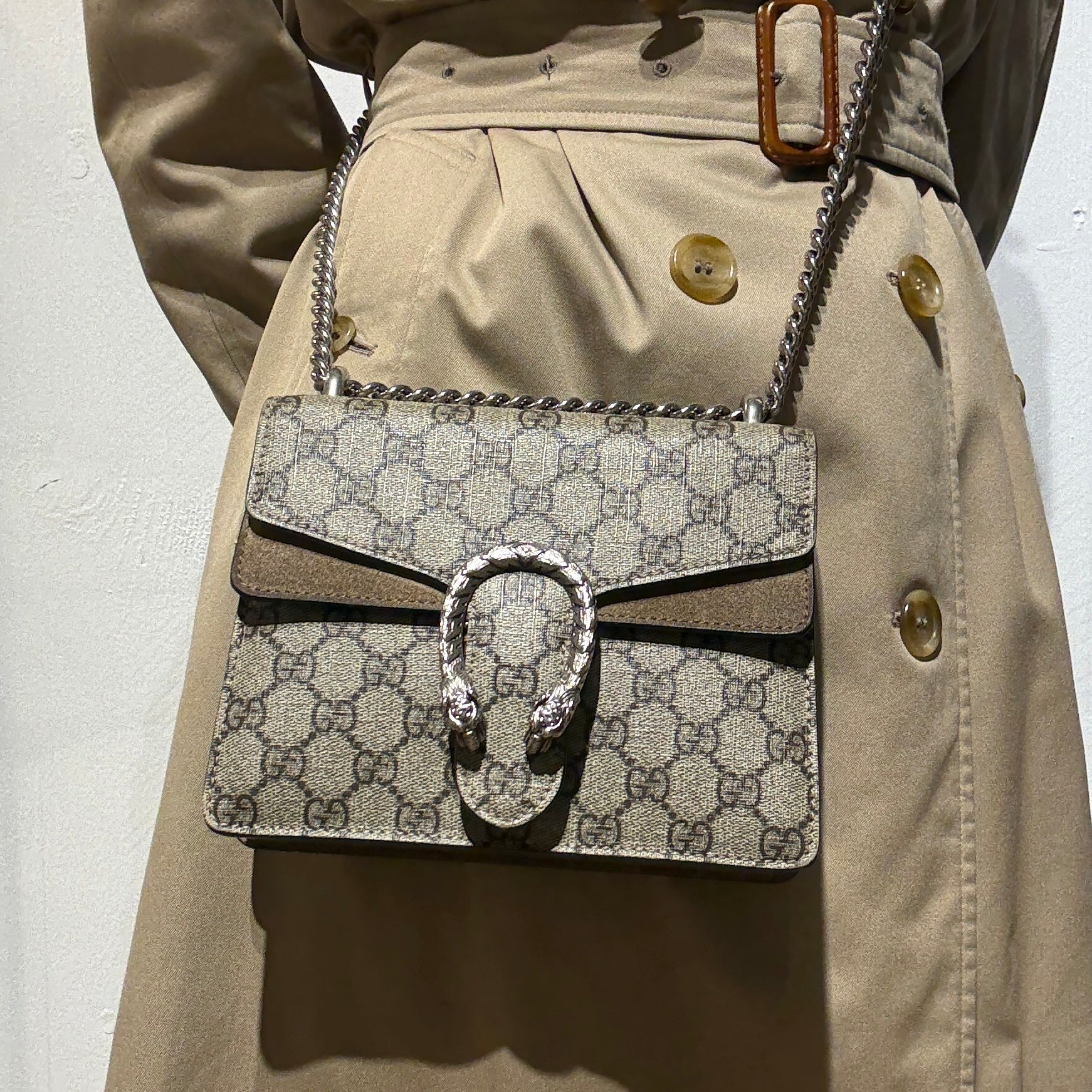 GUCCI Dionysus canvas and brown leather handbag