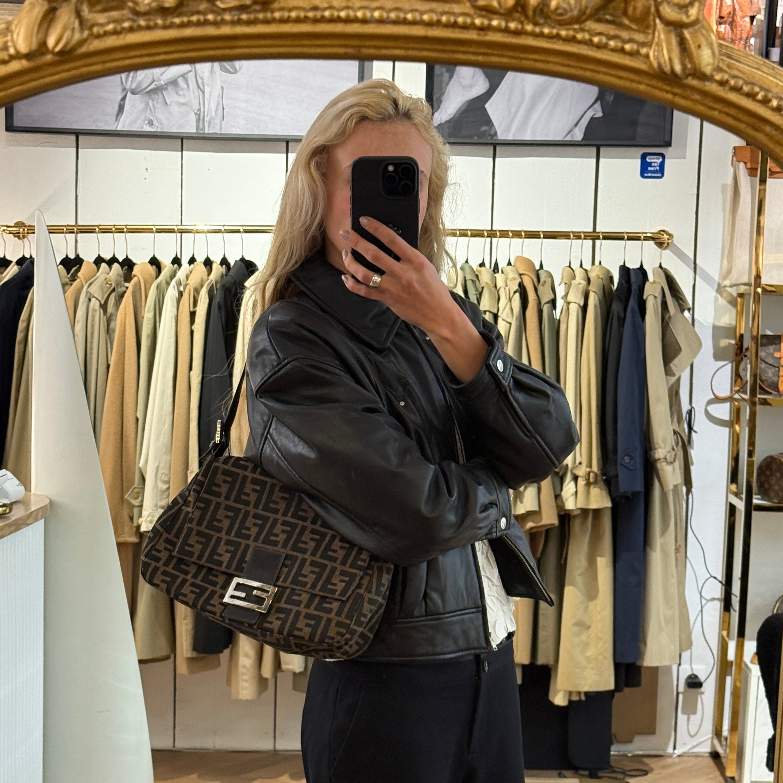 FENDI Mamma Bag in brown canvas and leather