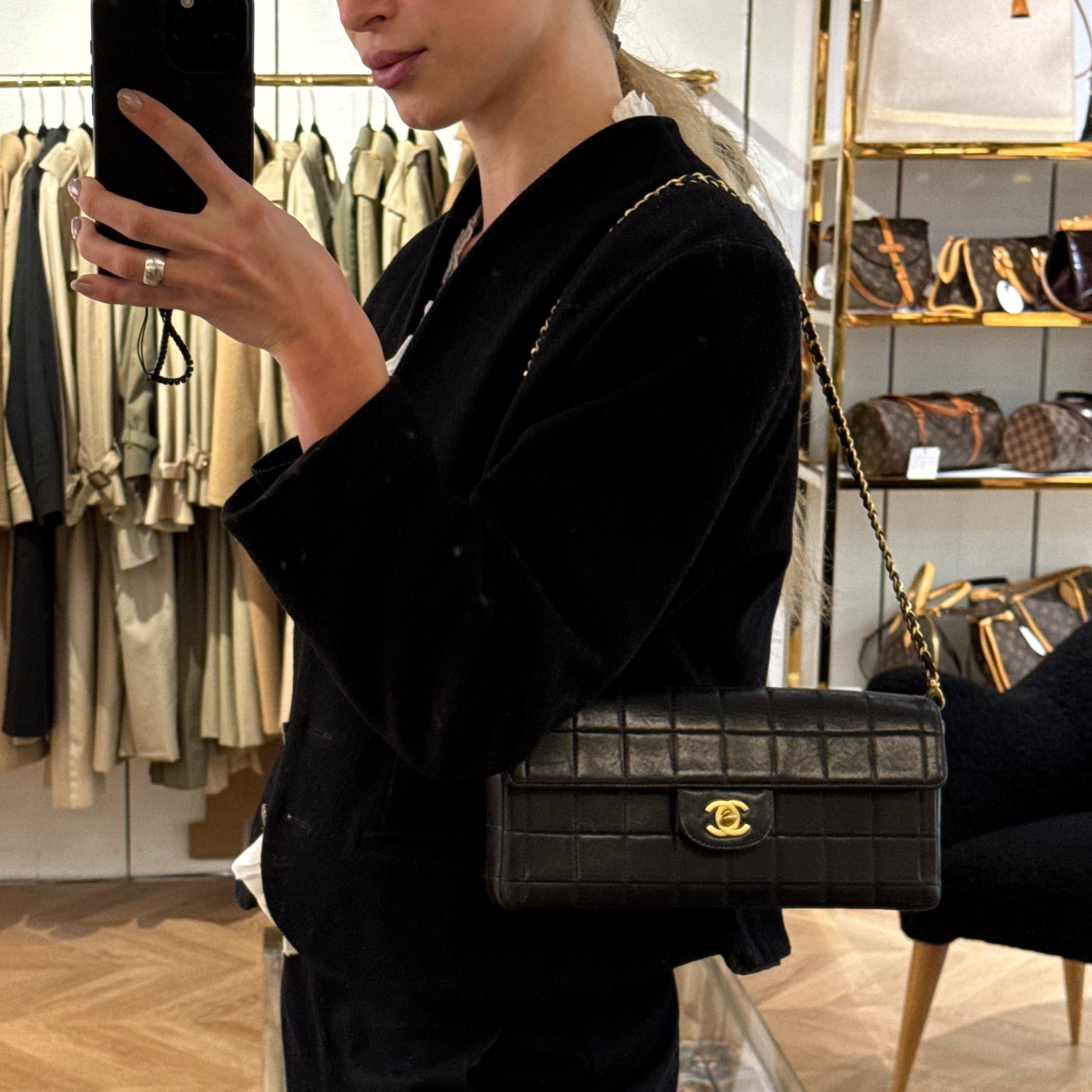 CHANEL East West Chocolate Bar Bag Black Lambskin