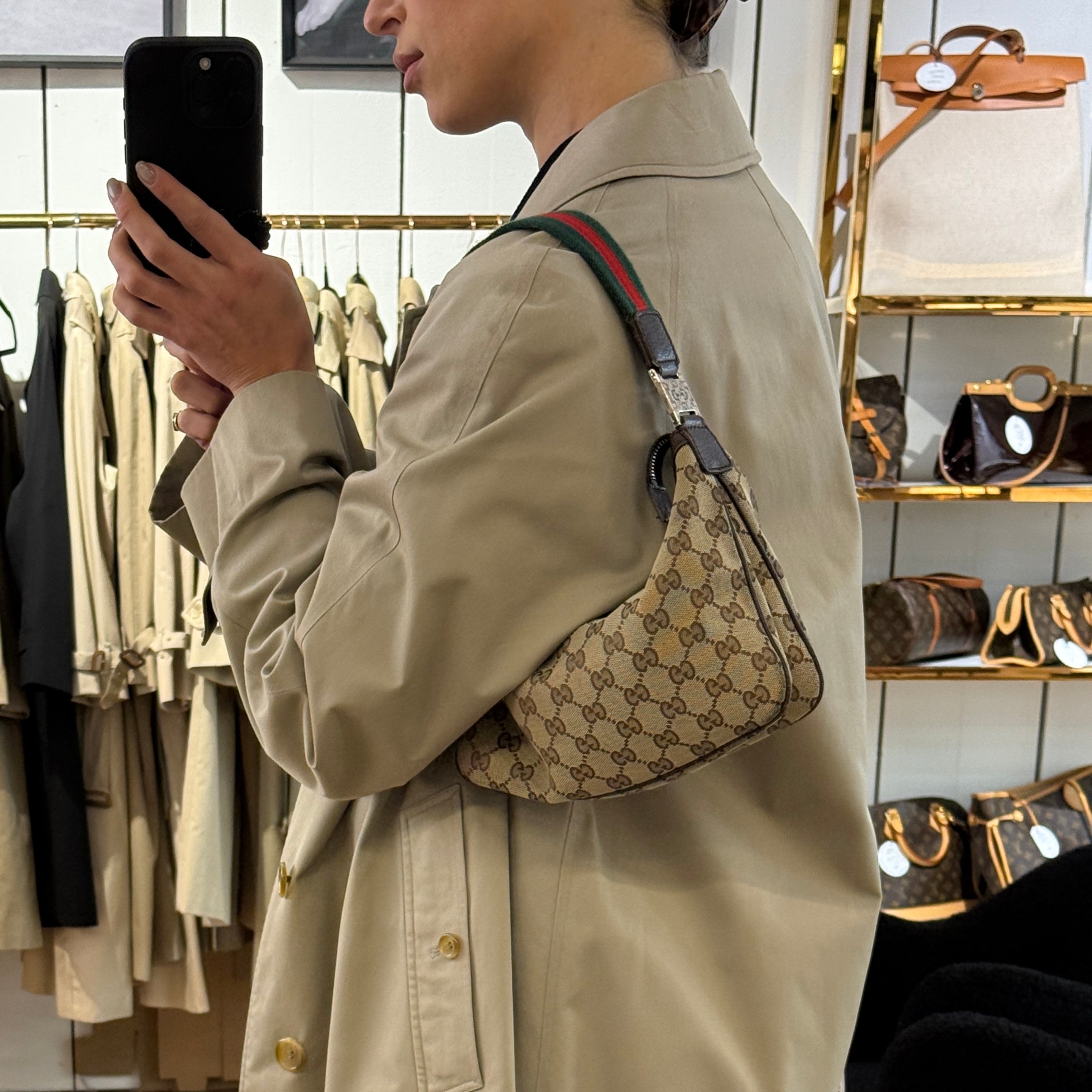 GUCCI Hobo Bag GG Canvas and Brown Leather