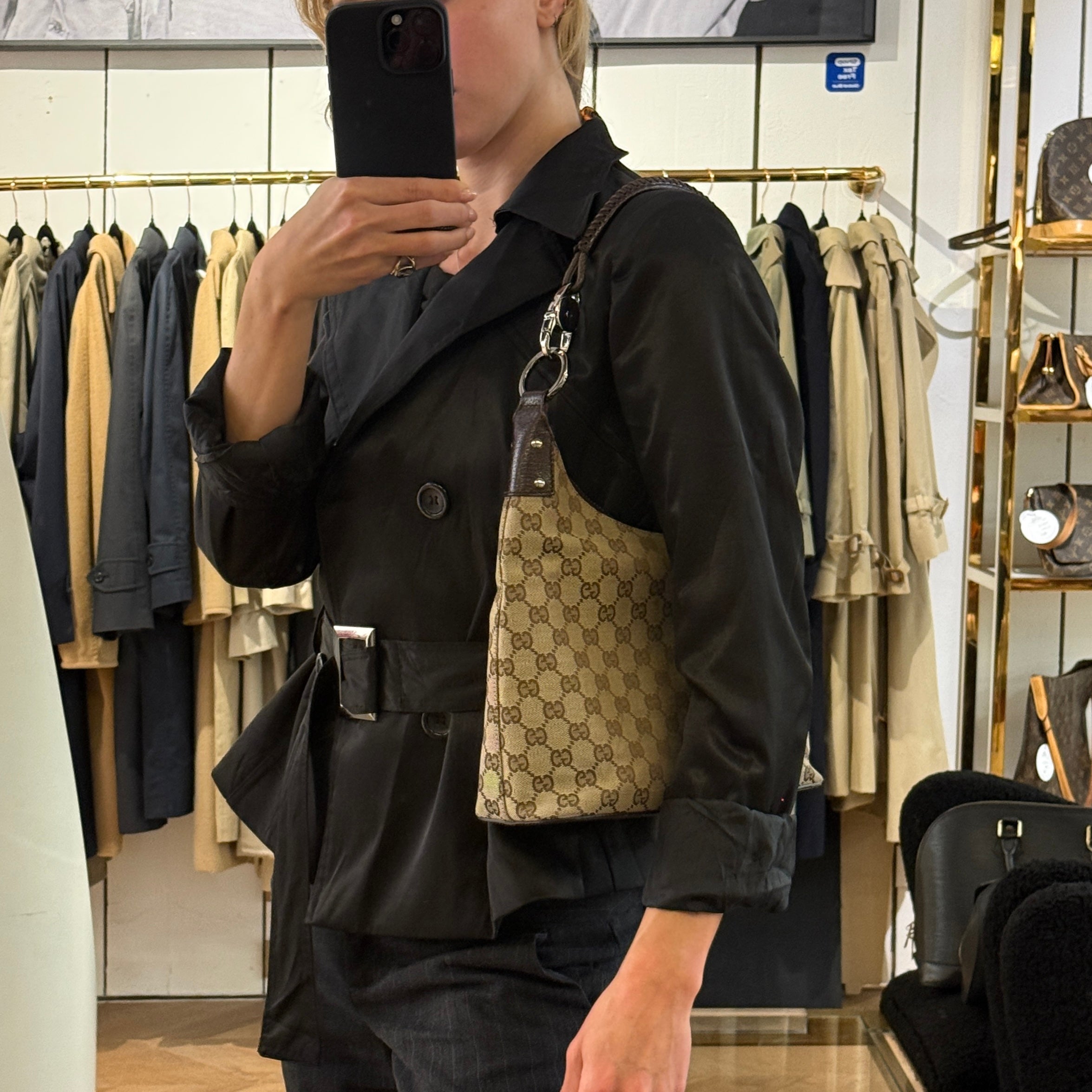 GUCCI Hobo Bag GG Canvas and Brown Leather