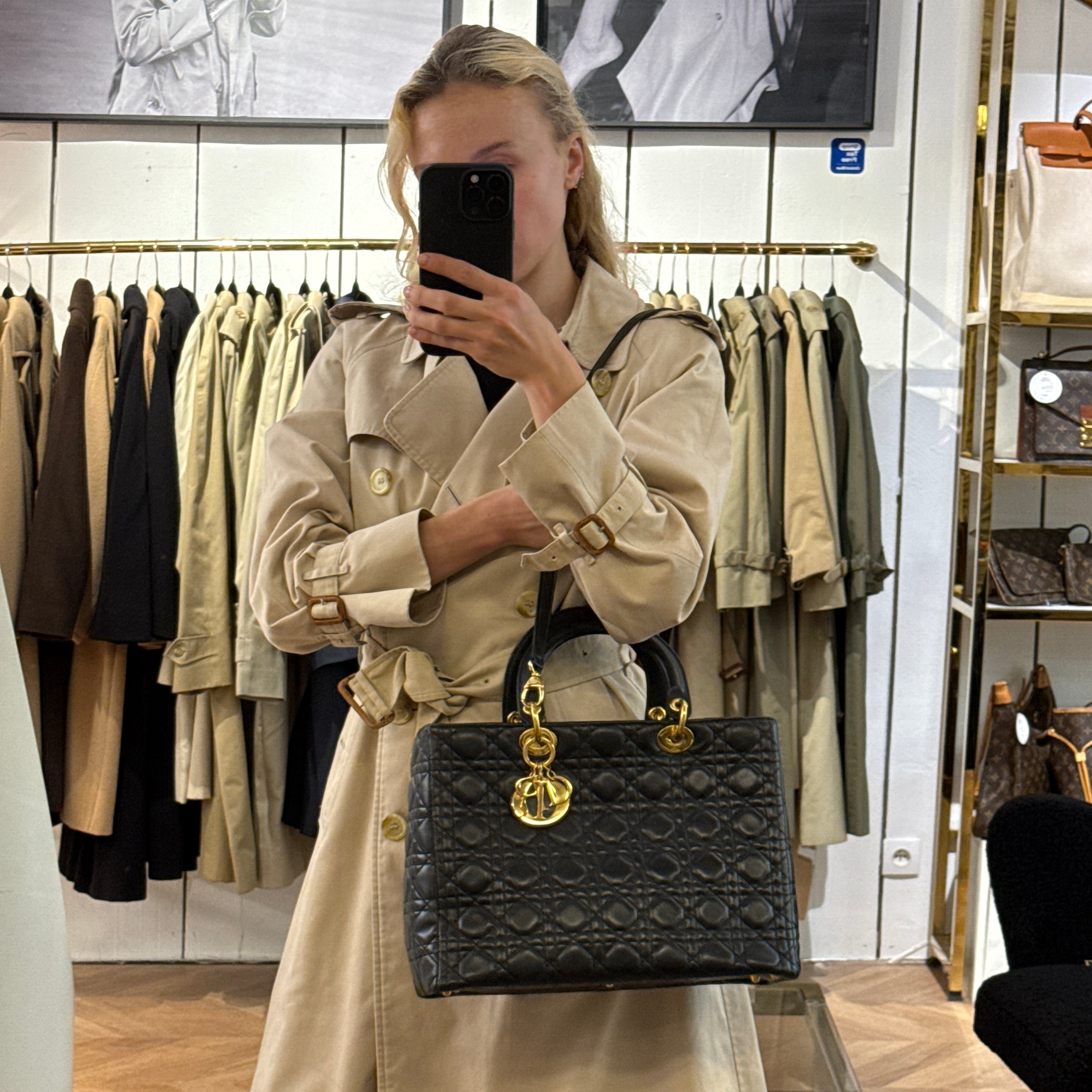 Sac à bandoulière DIOR Lady Dior Large cuir d'agneau noir