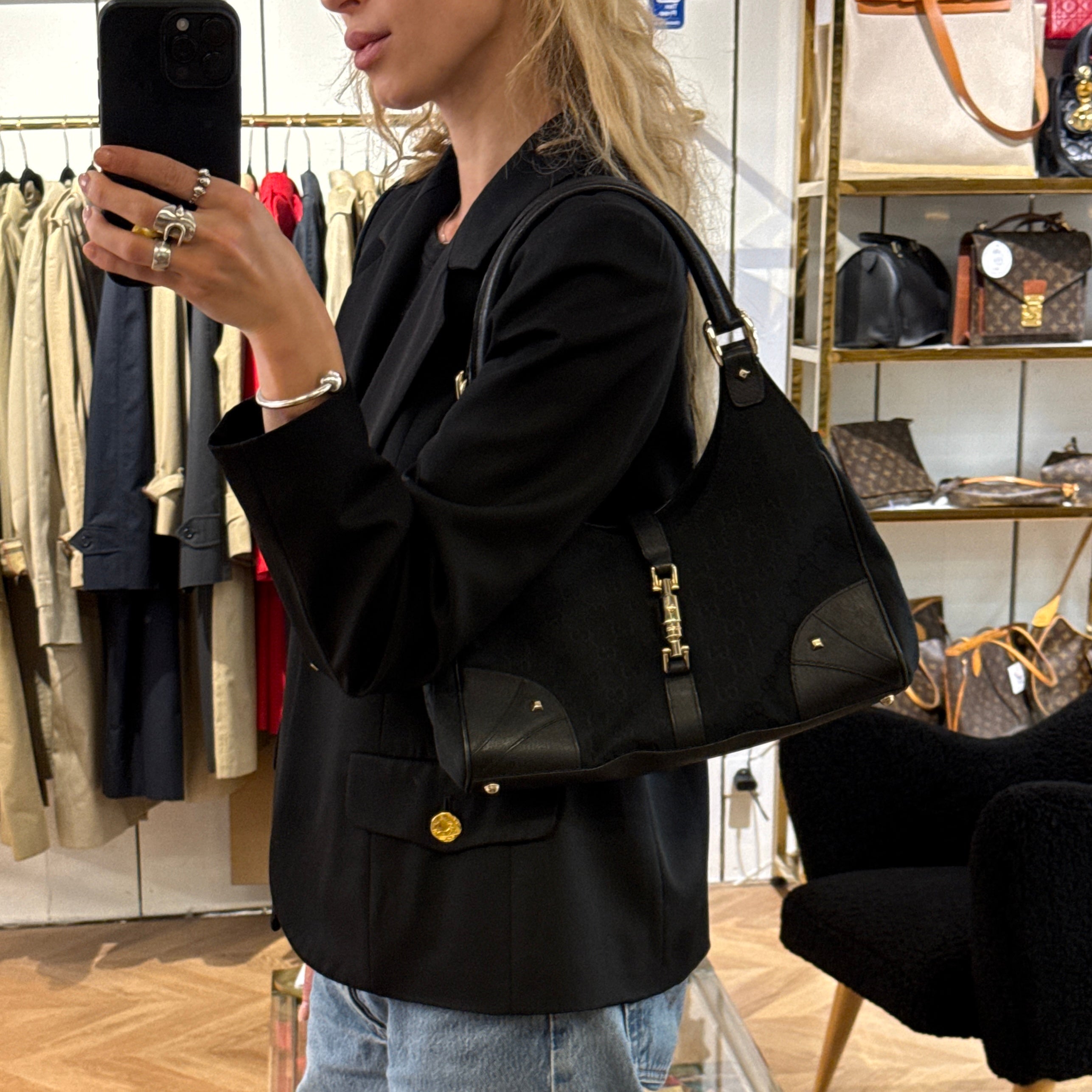 GUCCI Jackie black canvas and leather bag