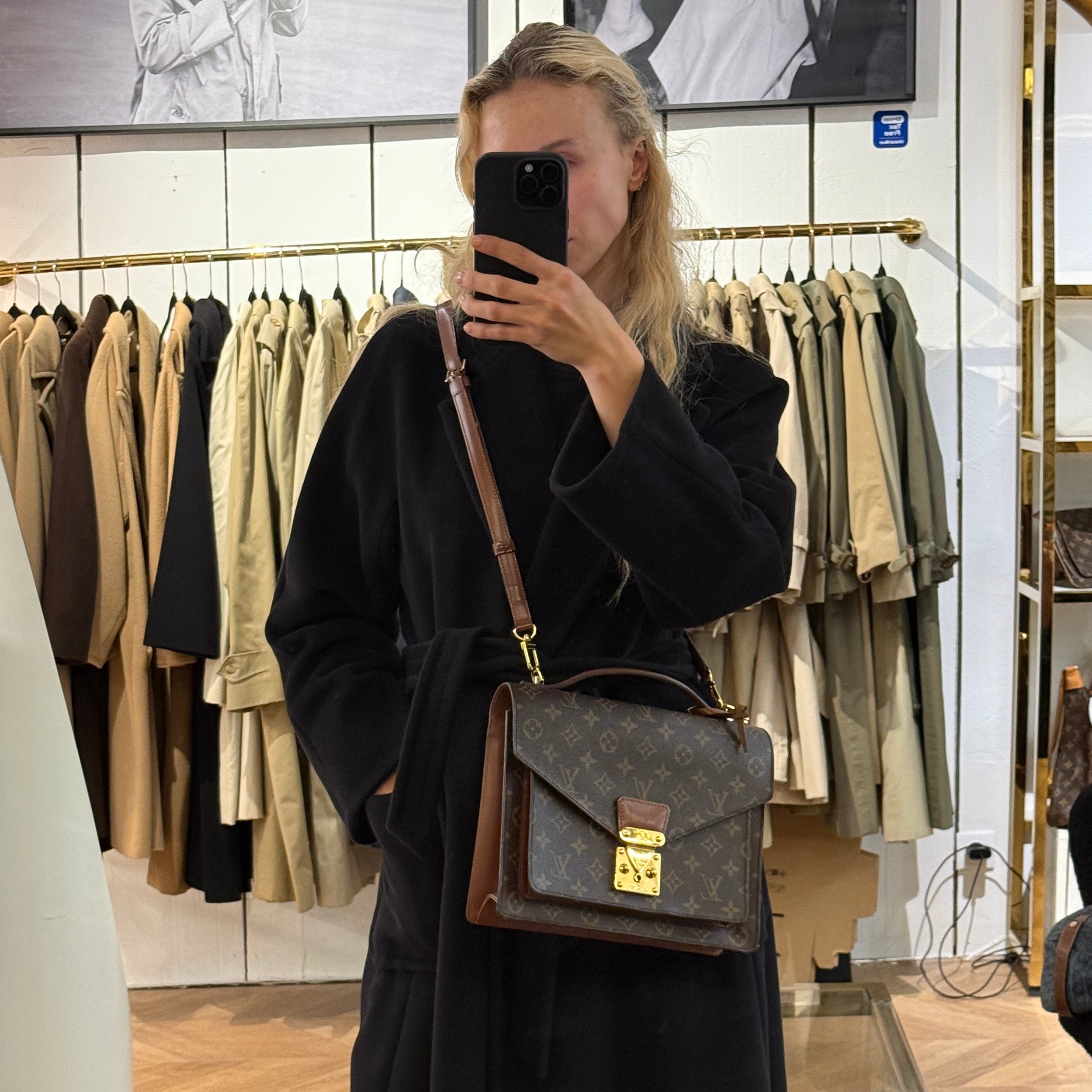 Sac à bandoulière LOUIS VUITTON Monceau toile et cuir marron
