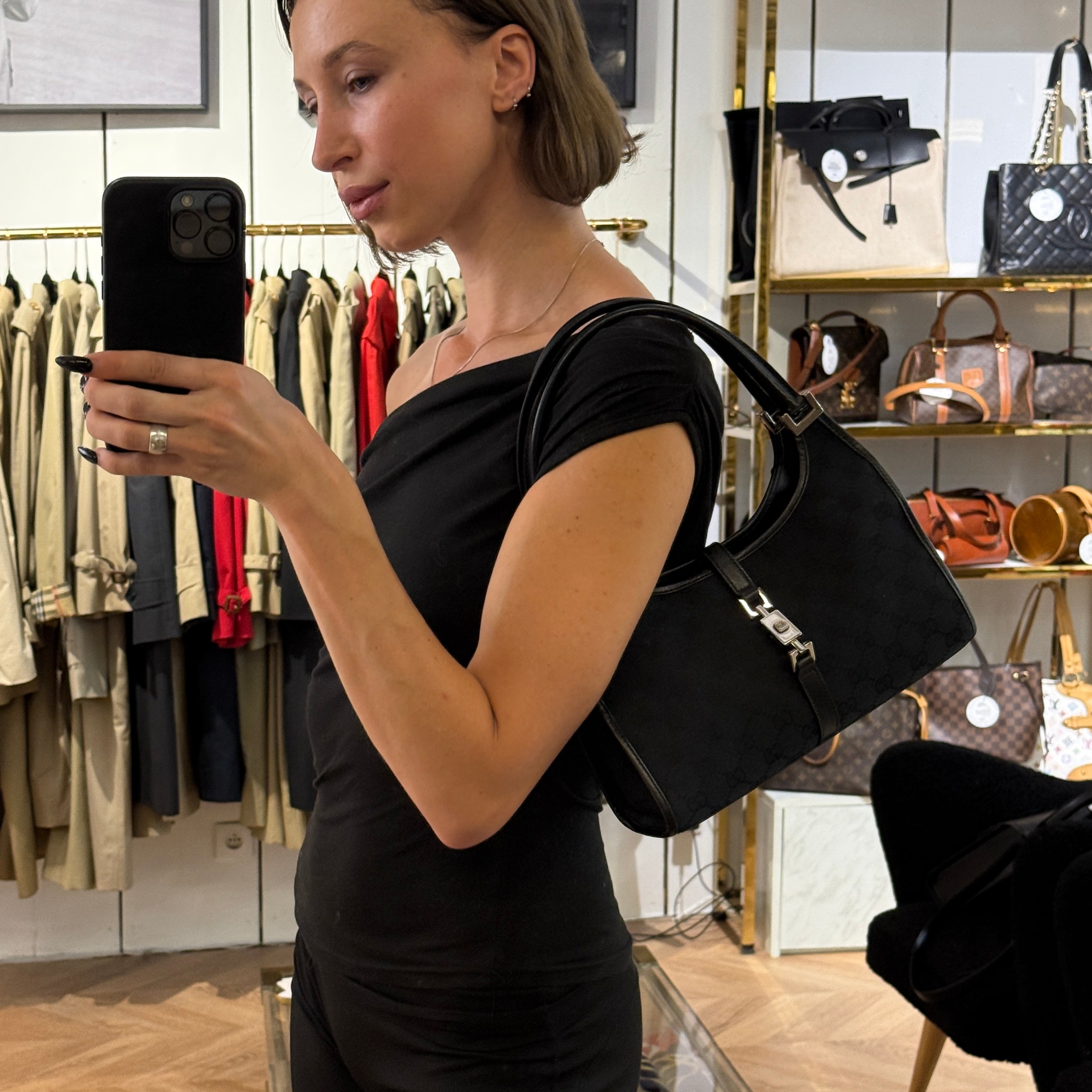Sac GUCCI Jackie Small toile et cuir noir