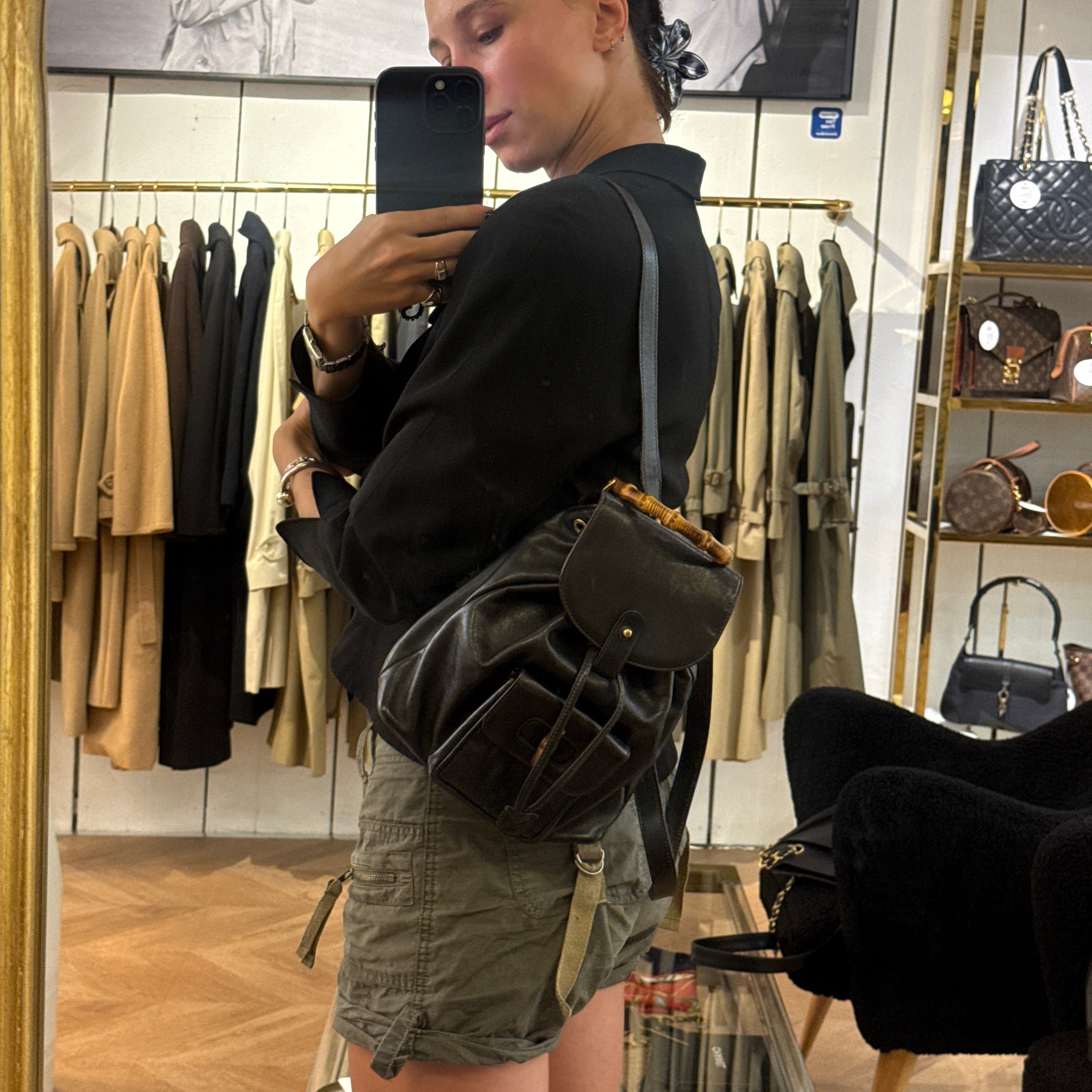 GUCCI Bamboo Backpack Small black smooth leather