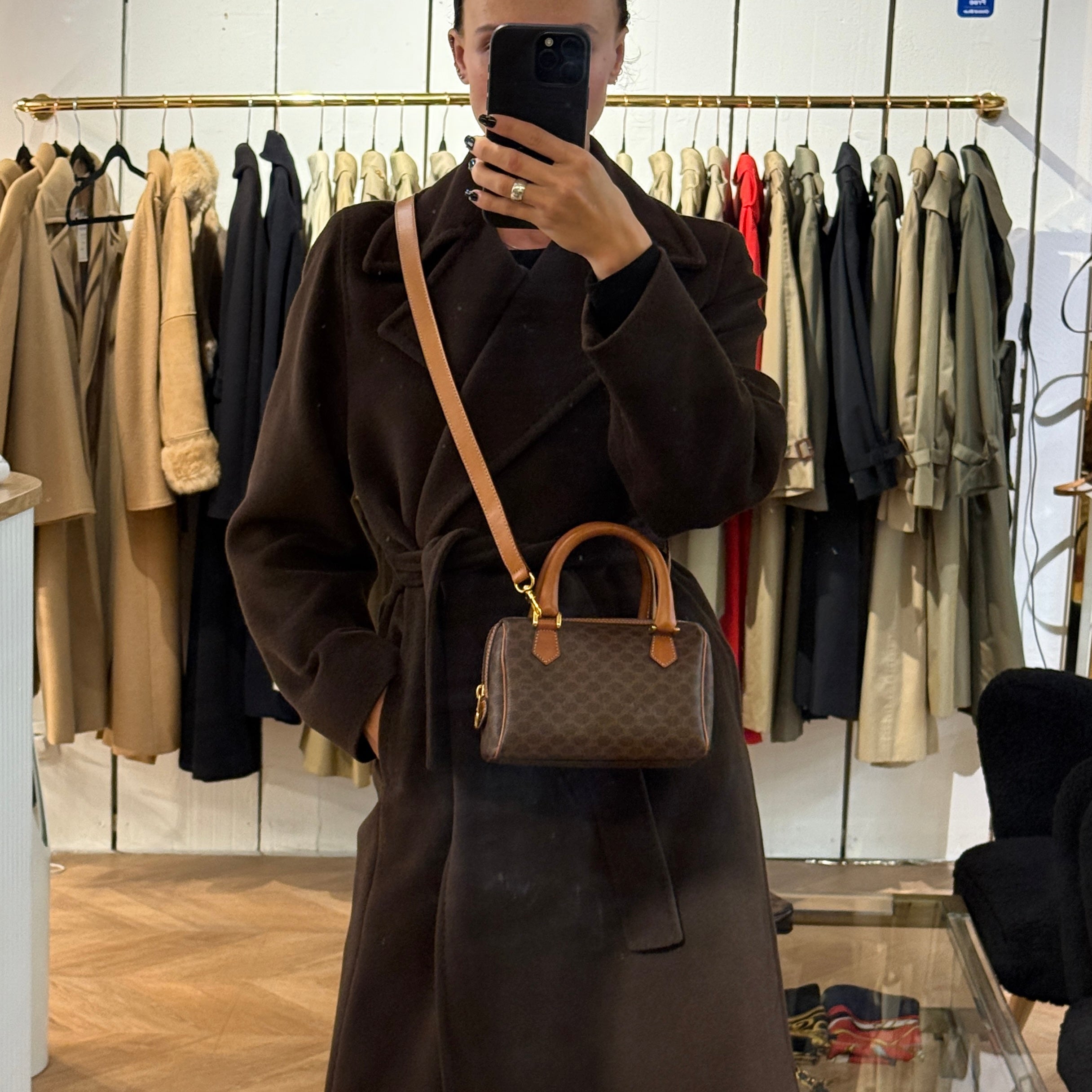 CELINE Mini Boston Bag in Brown Canvas and Leather