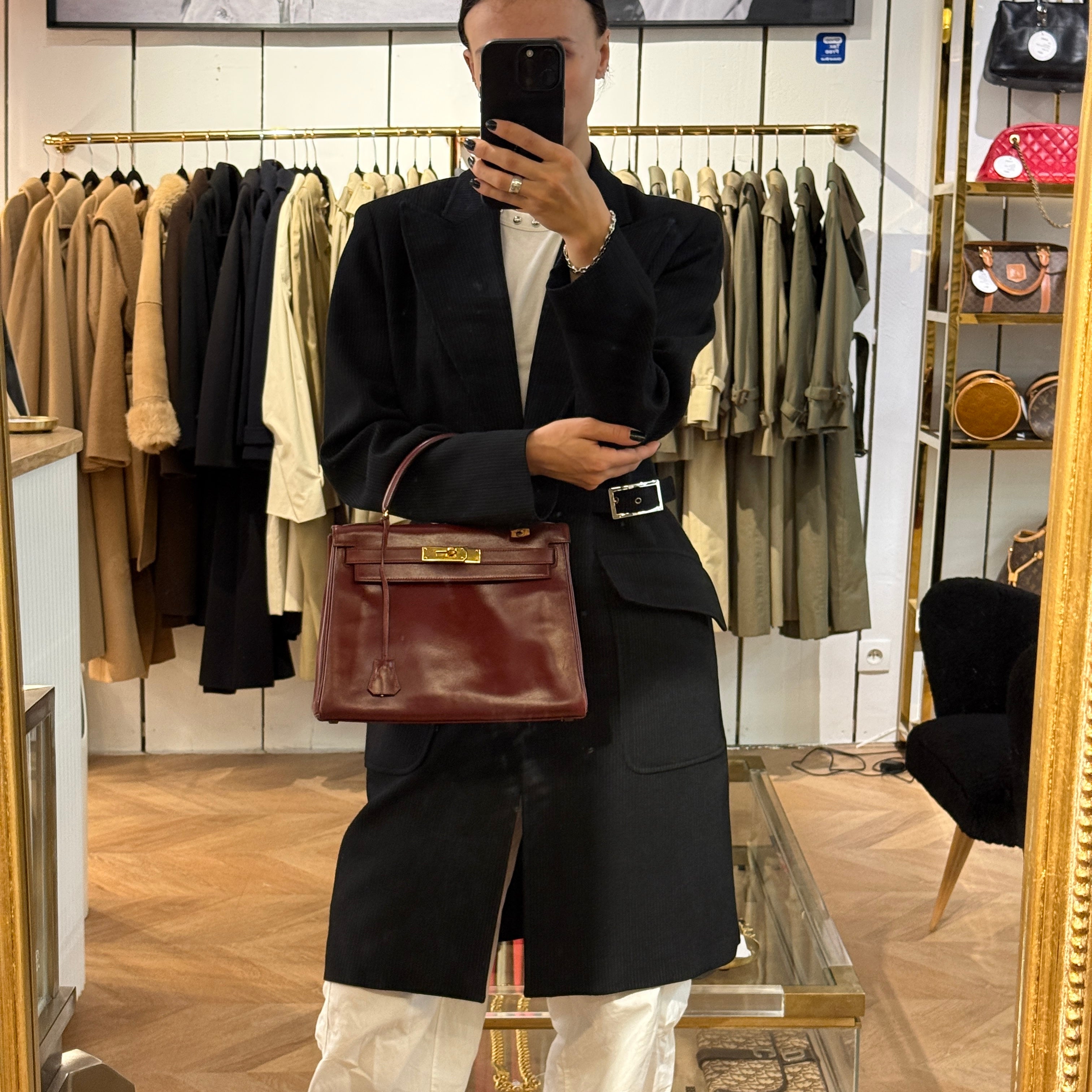 Sac HERMÈS Kelly 28 cuir box retourné bordeaux